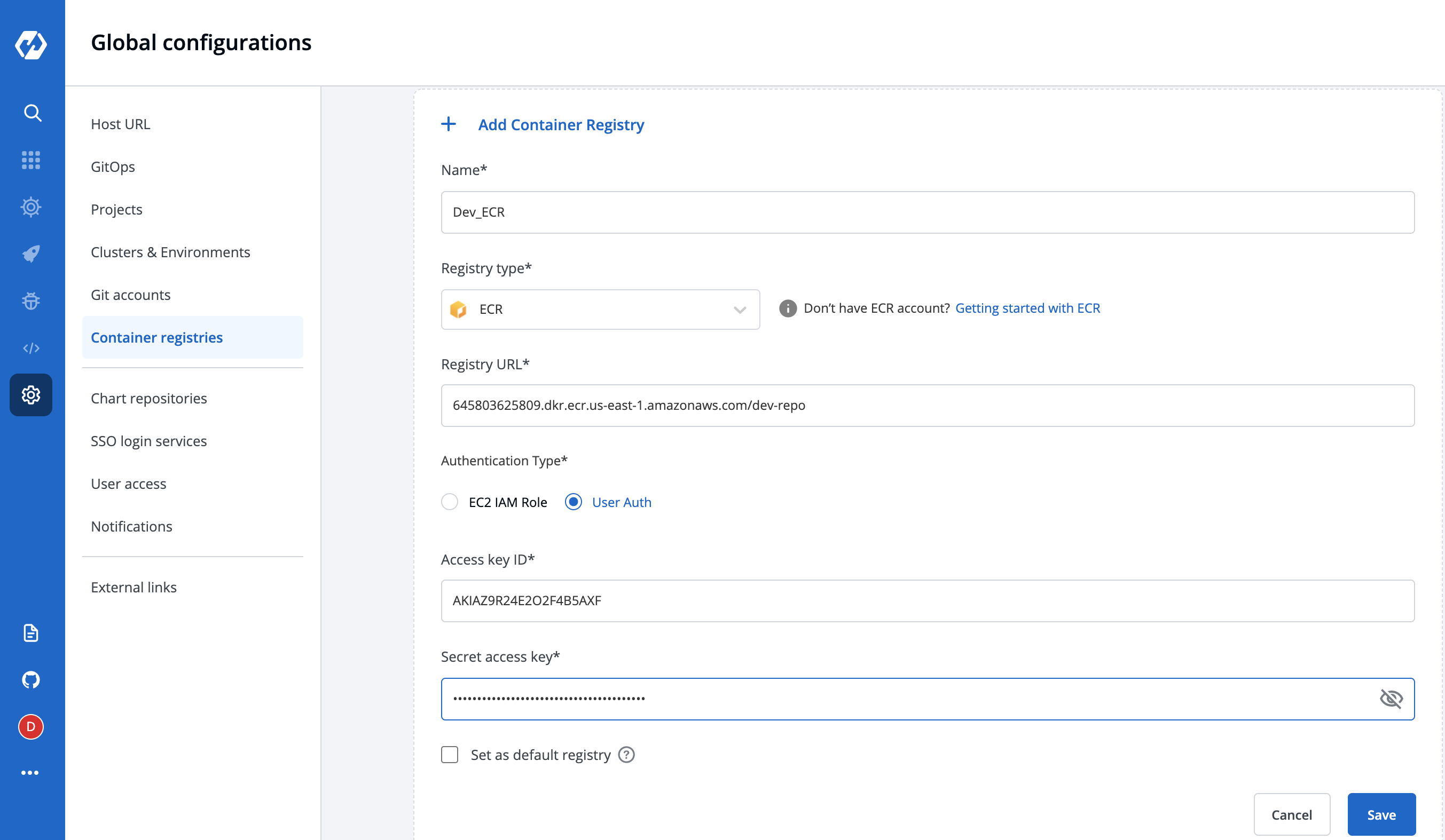 ECR Key-based authentication