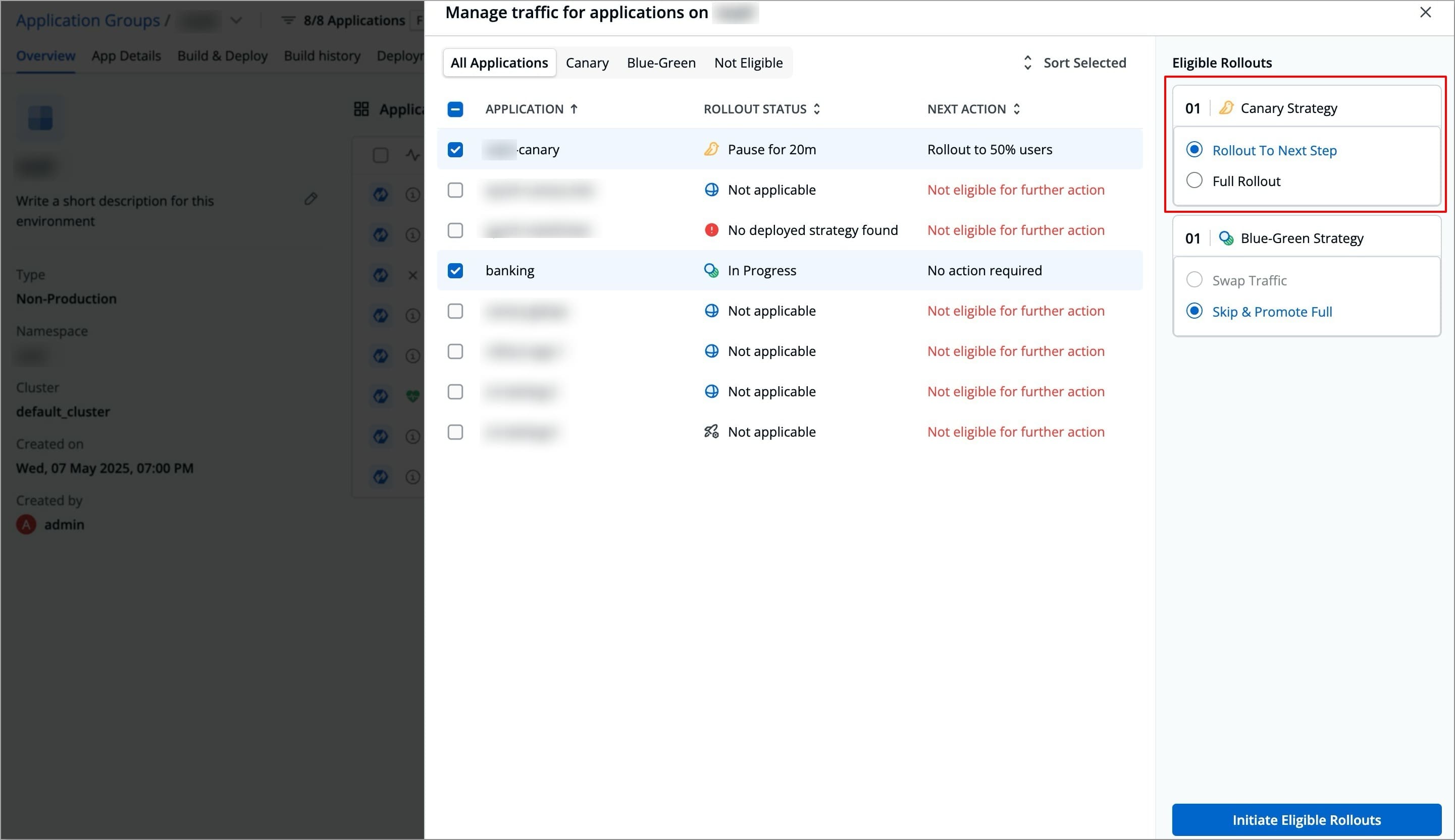 Figure 23: Selecting Action for Canary Deployments