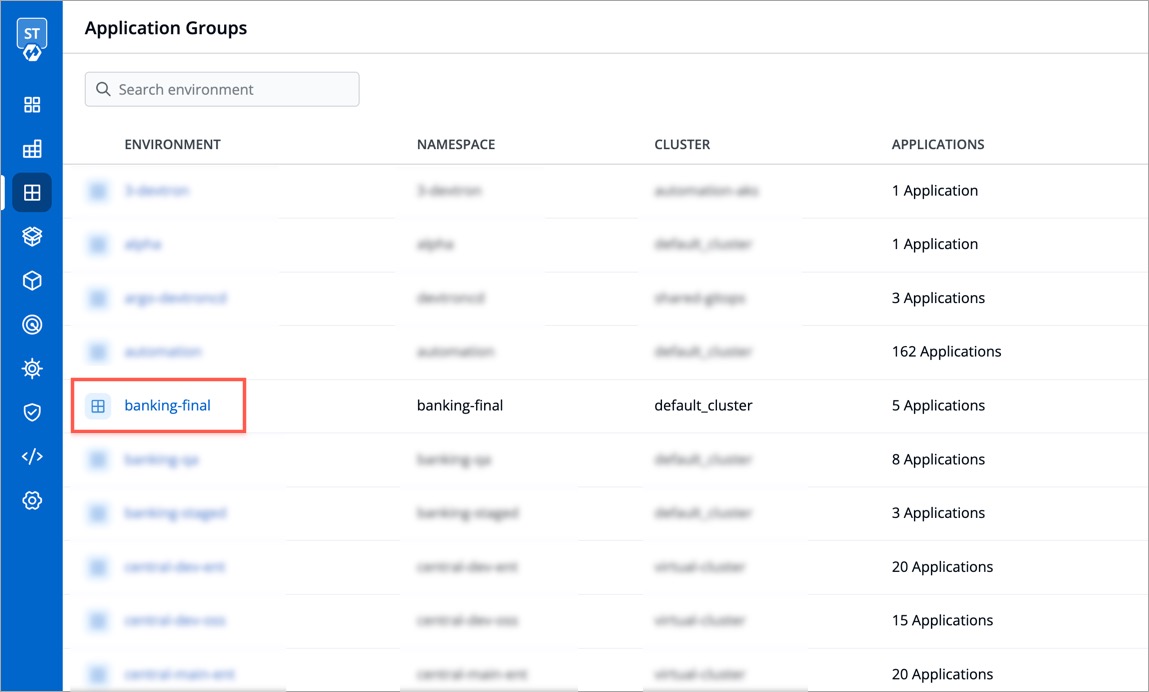 Figure 2: List of Environments