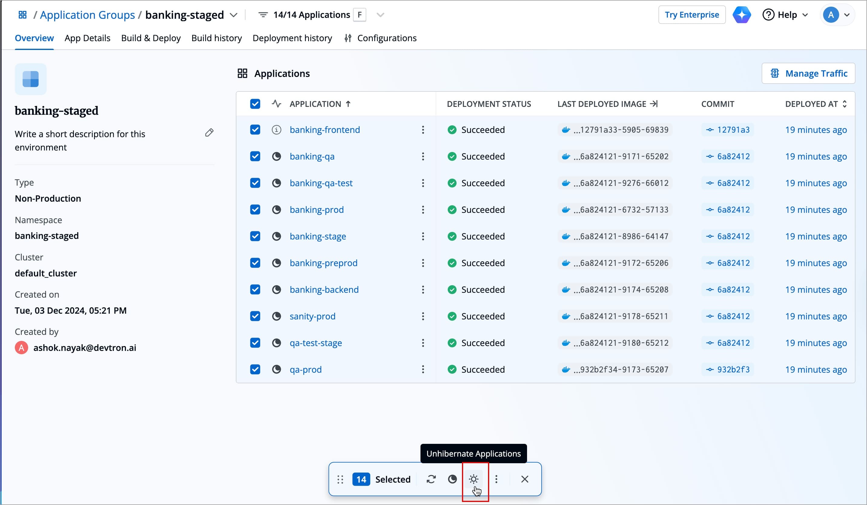 Figure 37: Selecting Hibernated Apps to Unhibernate