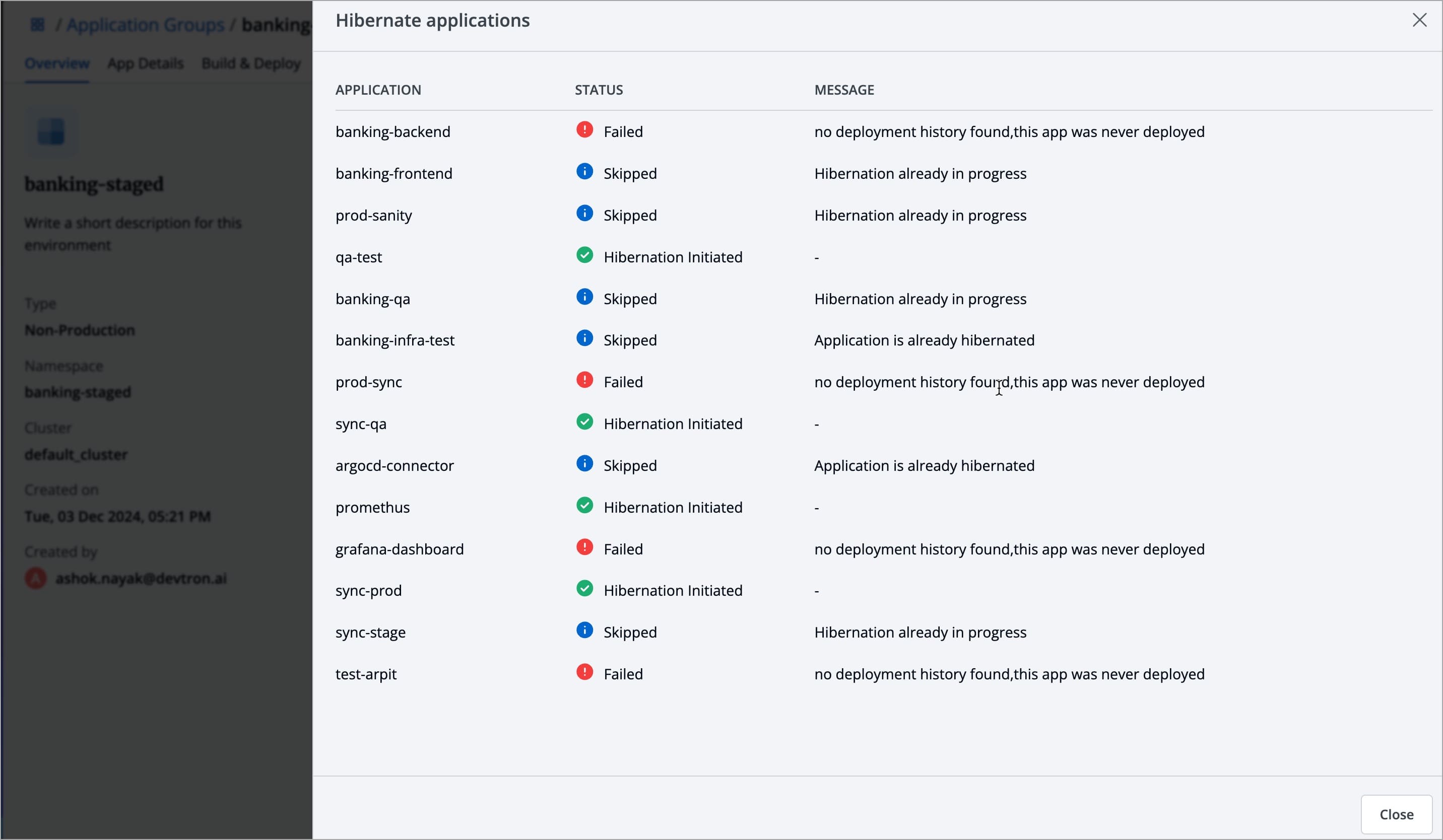 Figure 36: Initiation Status of Hibernation