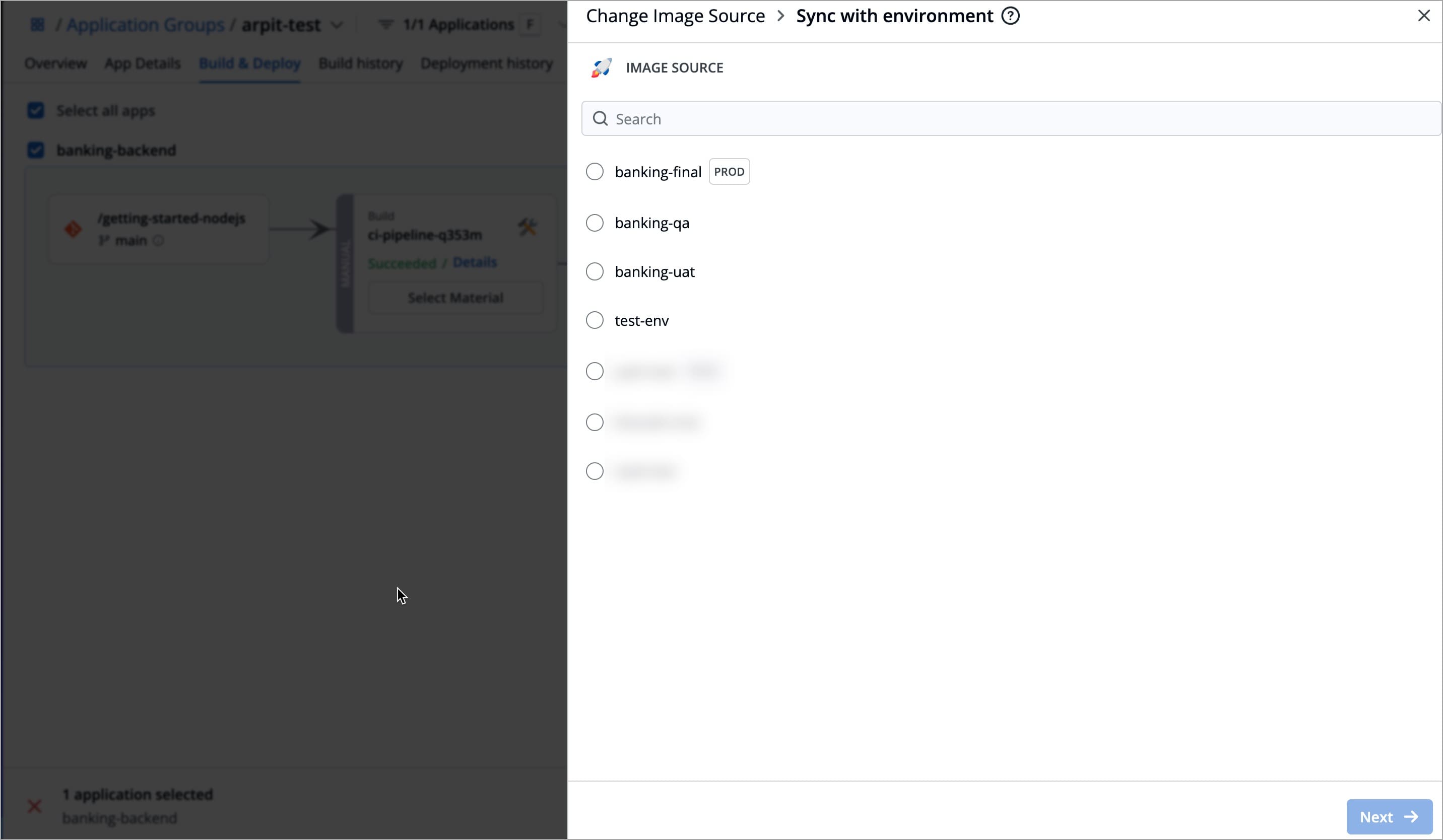 Figure 57: Selecting Environment