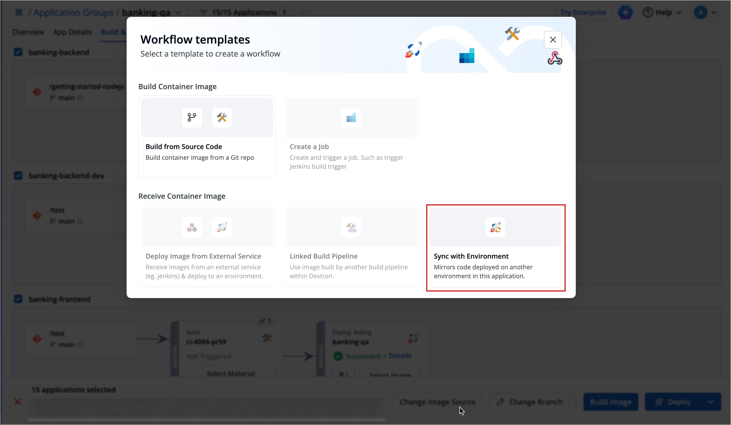 Figure 56: Selecting Sync With Environment
