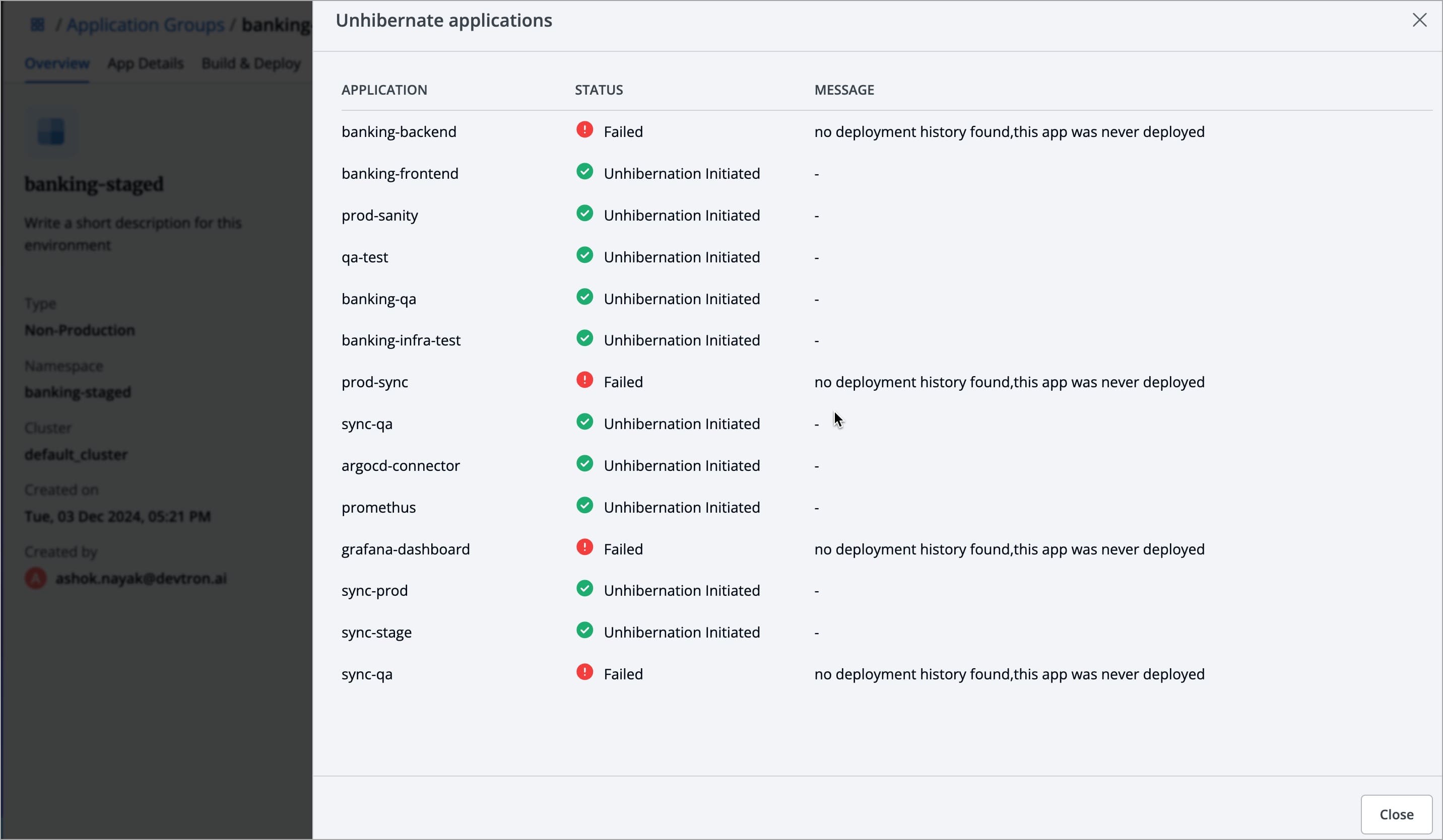 Figure 39: Initiation Status of Unhibernation