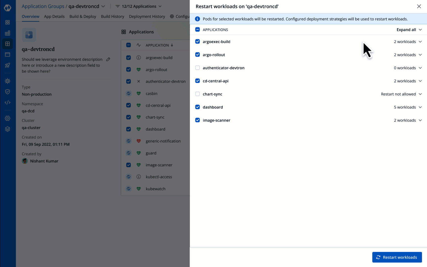 Figure 42: Selecting and Unselecting Workloads