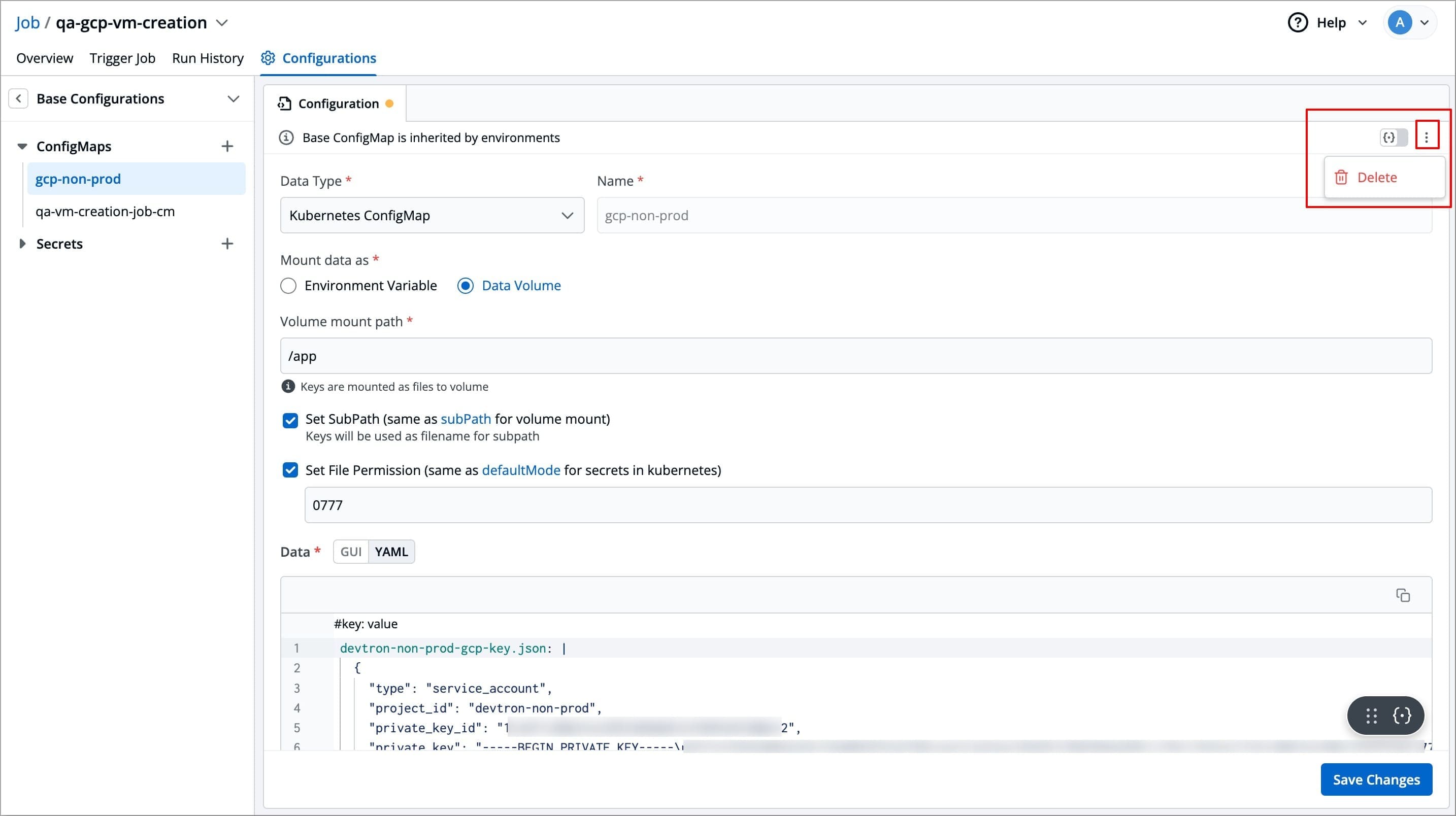 Figure 17: Deleting ConfigMap