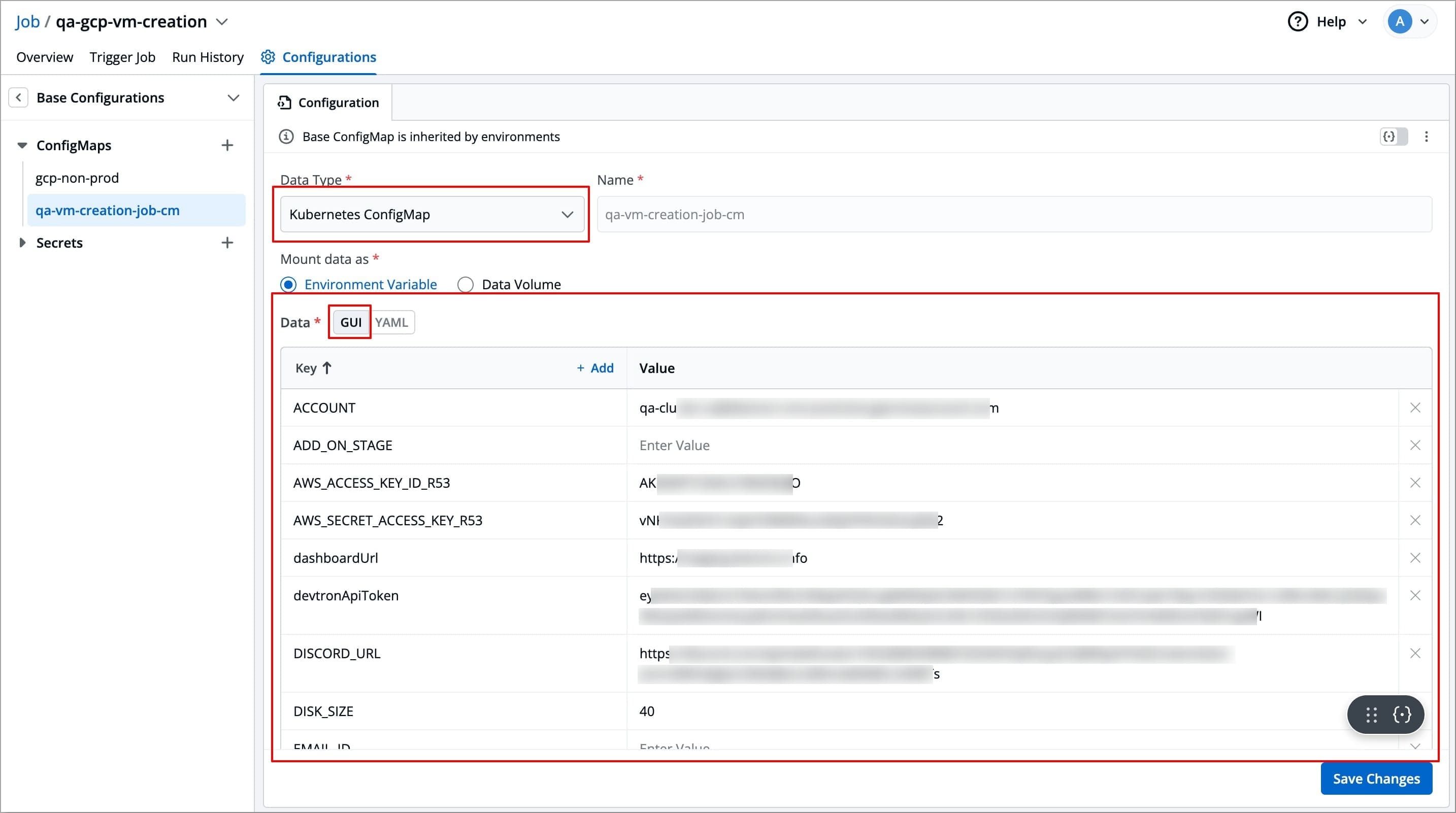 Figure 6: Entering Data in 'GUI' Mode
