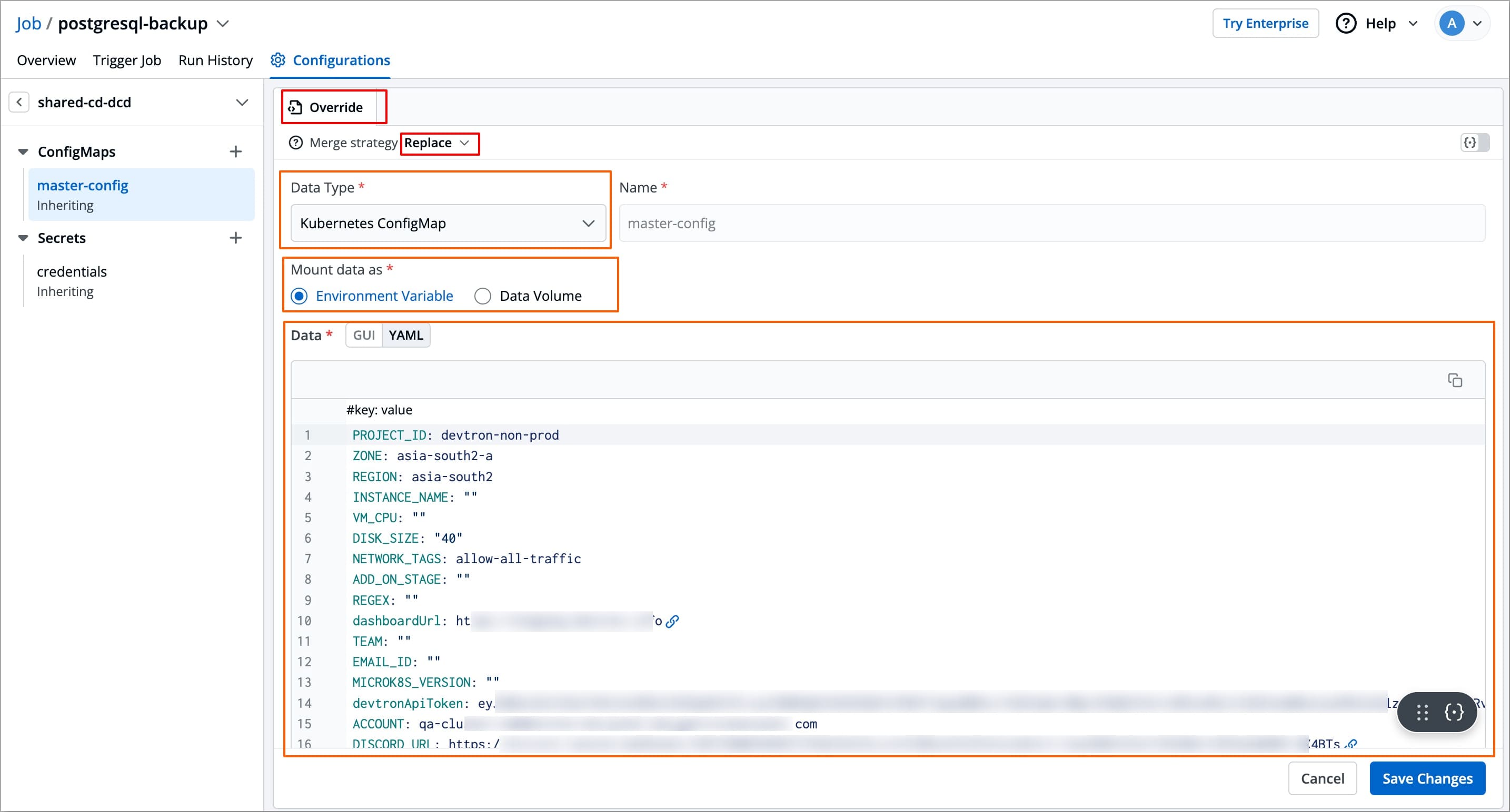 Figure 7: Overriding ConfigMap or Secret