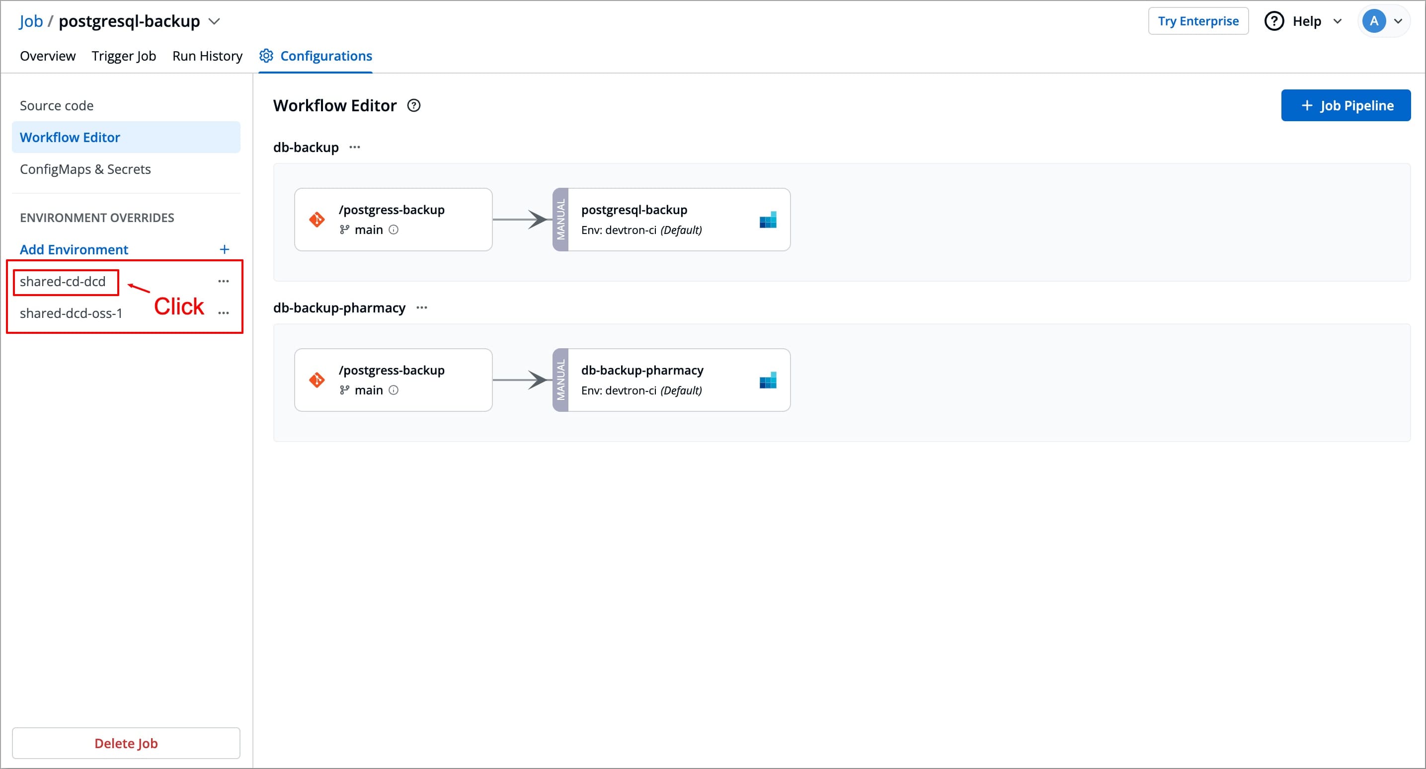 Figure 3: Selecting Environment
