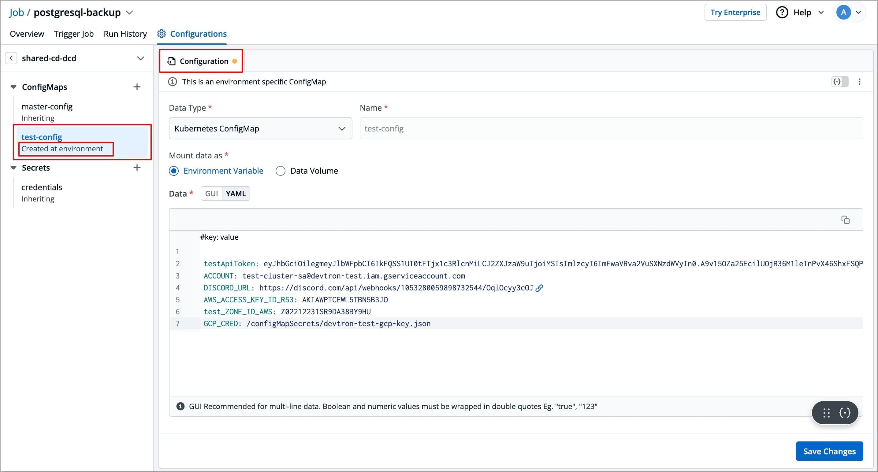 Figure 10: ConfigMap or Secret added