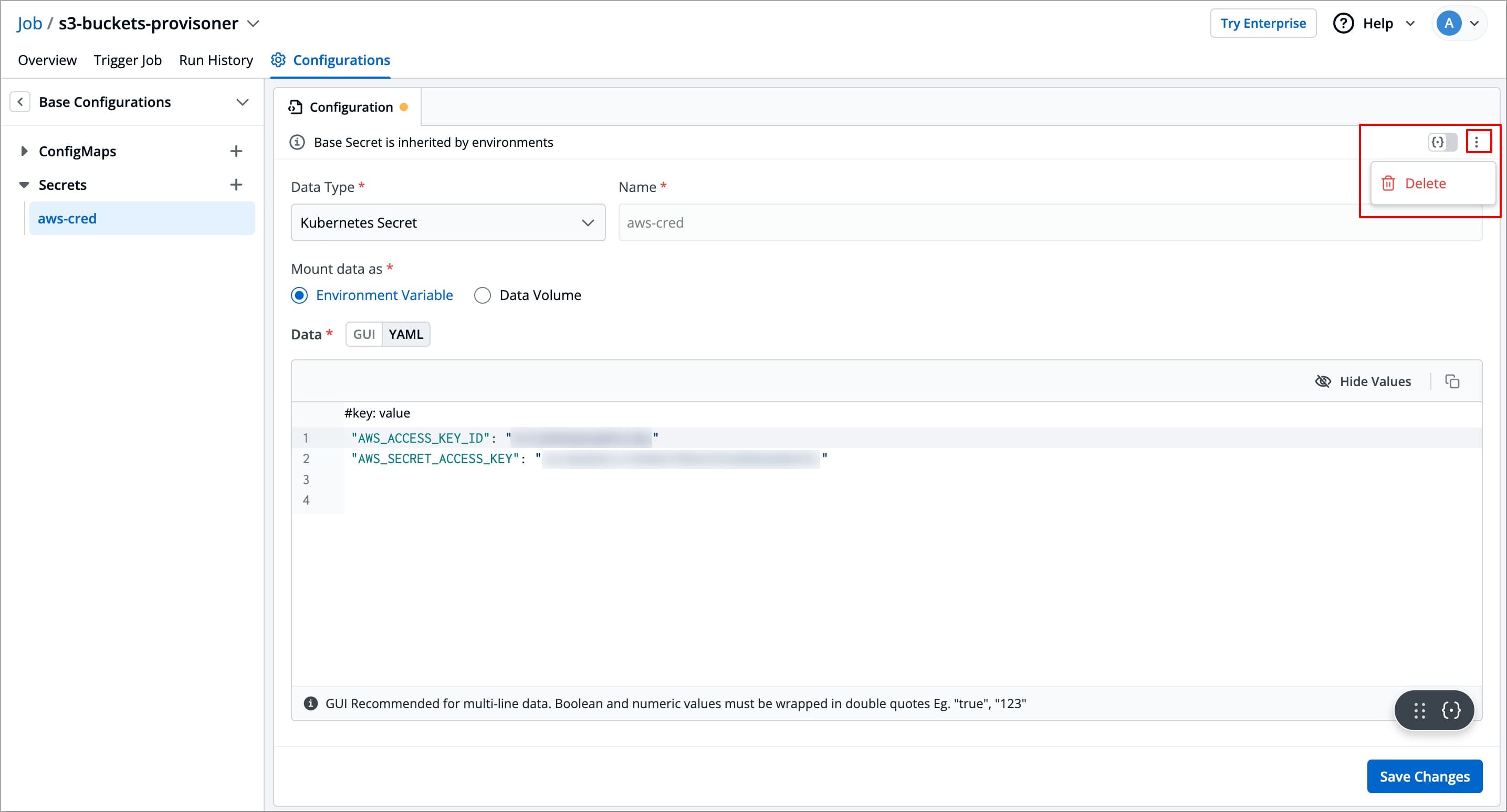 Figure 17: Deleting Secret