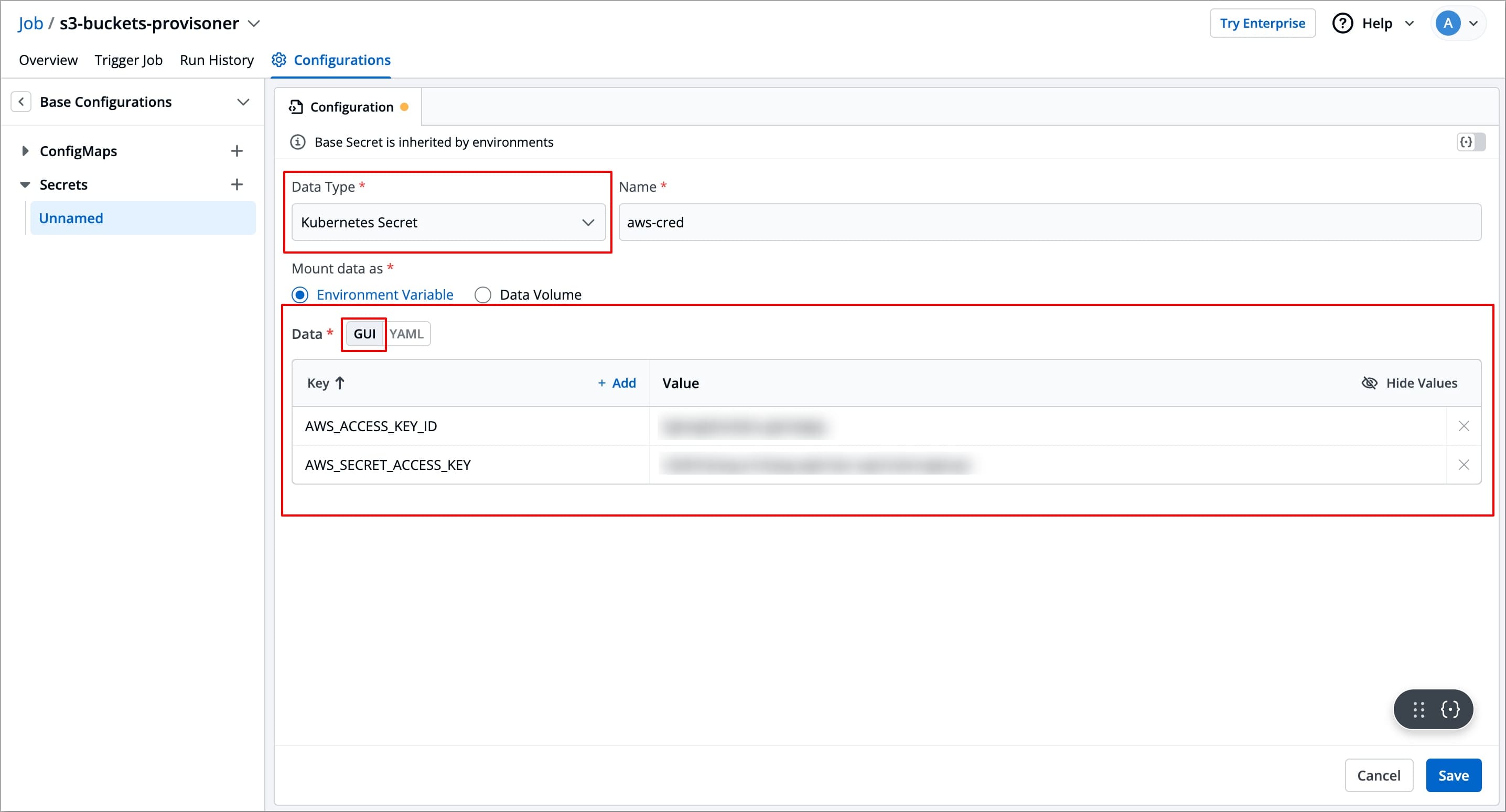 Figure 6: Entering Data in 'GUI' Mode