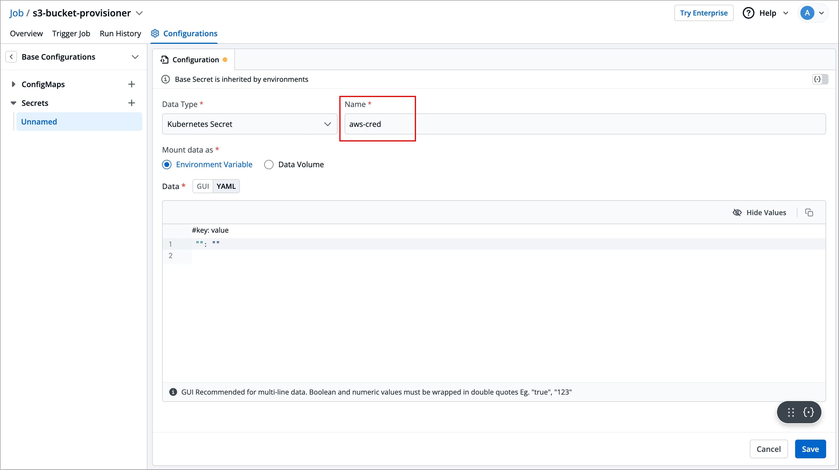 Figure 3: Entering Secret Name