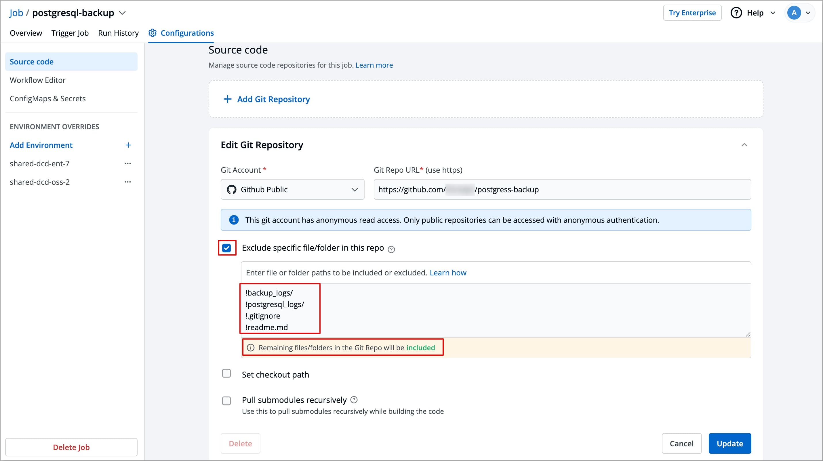 Figure 5: Excluding Specific File/Folder