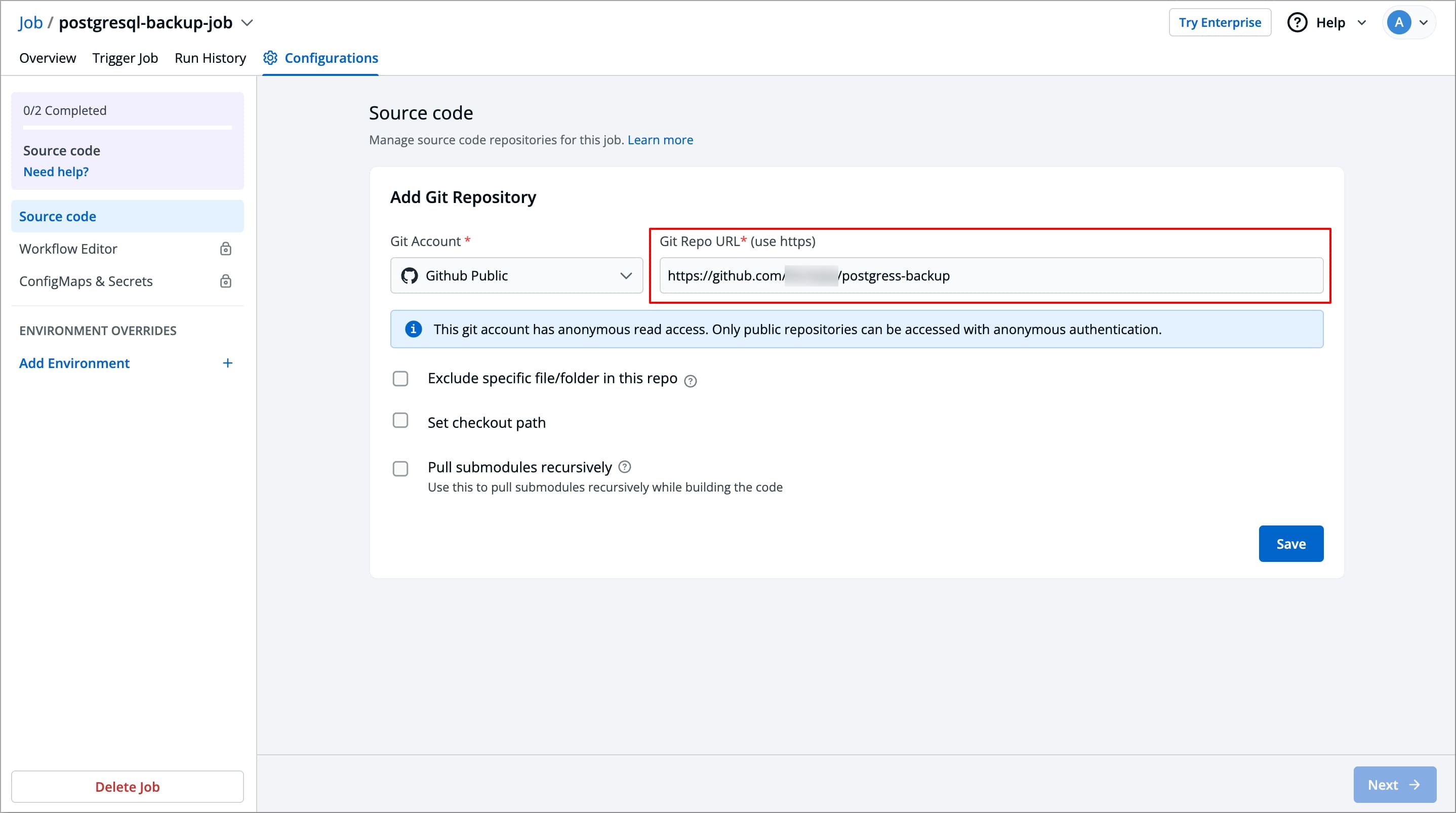 Figure 3: Adding Git Repository