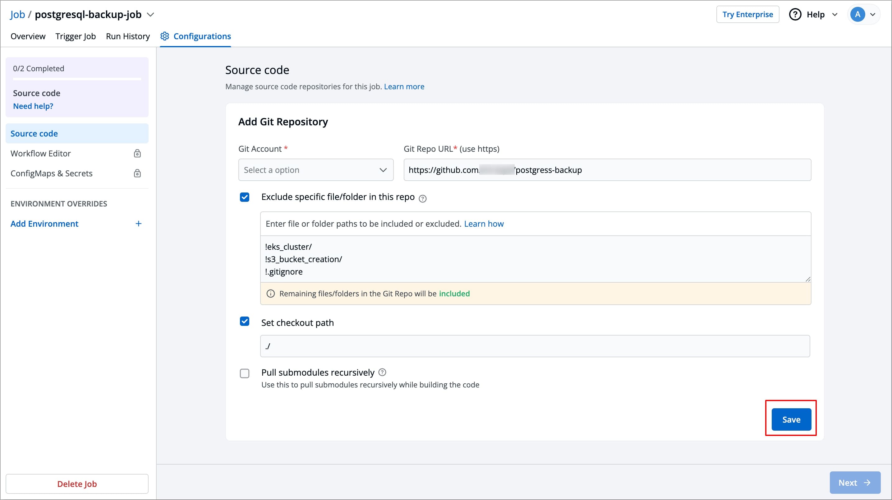 Figure 4: Saving Source Code