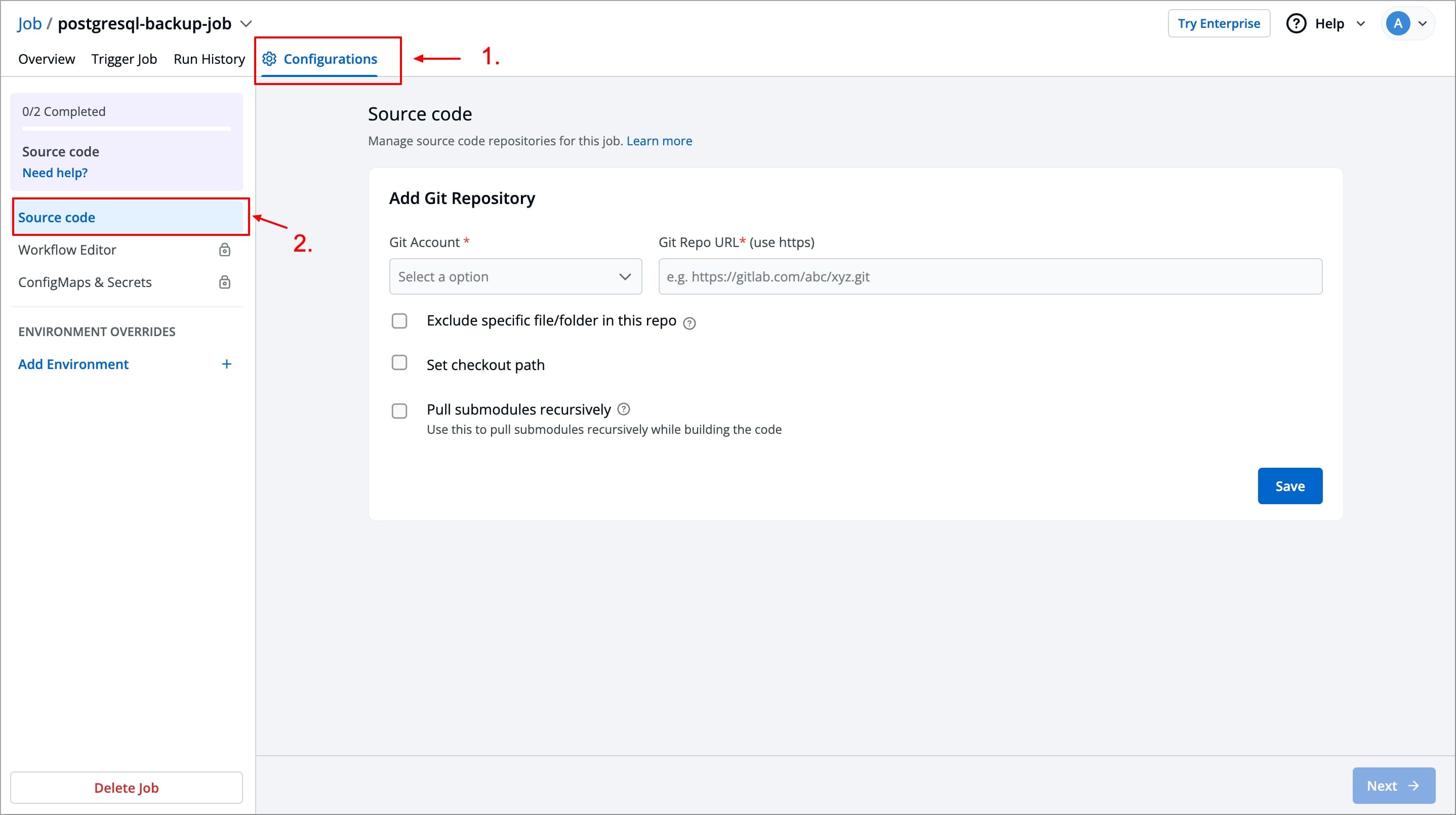 Figure 1: Selecting Source Code