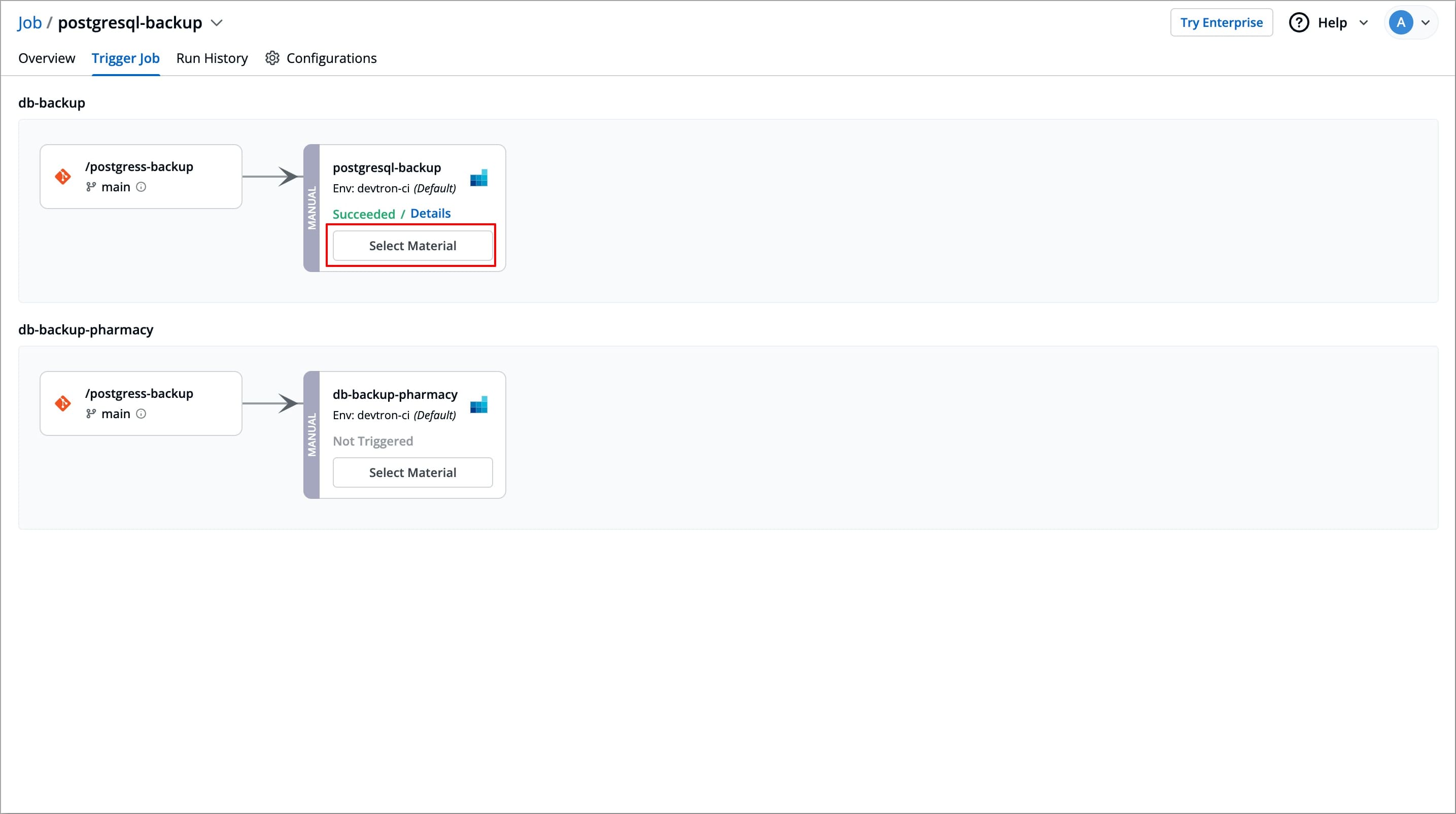 Figure 2: Selecting Material for Specific Pipeline