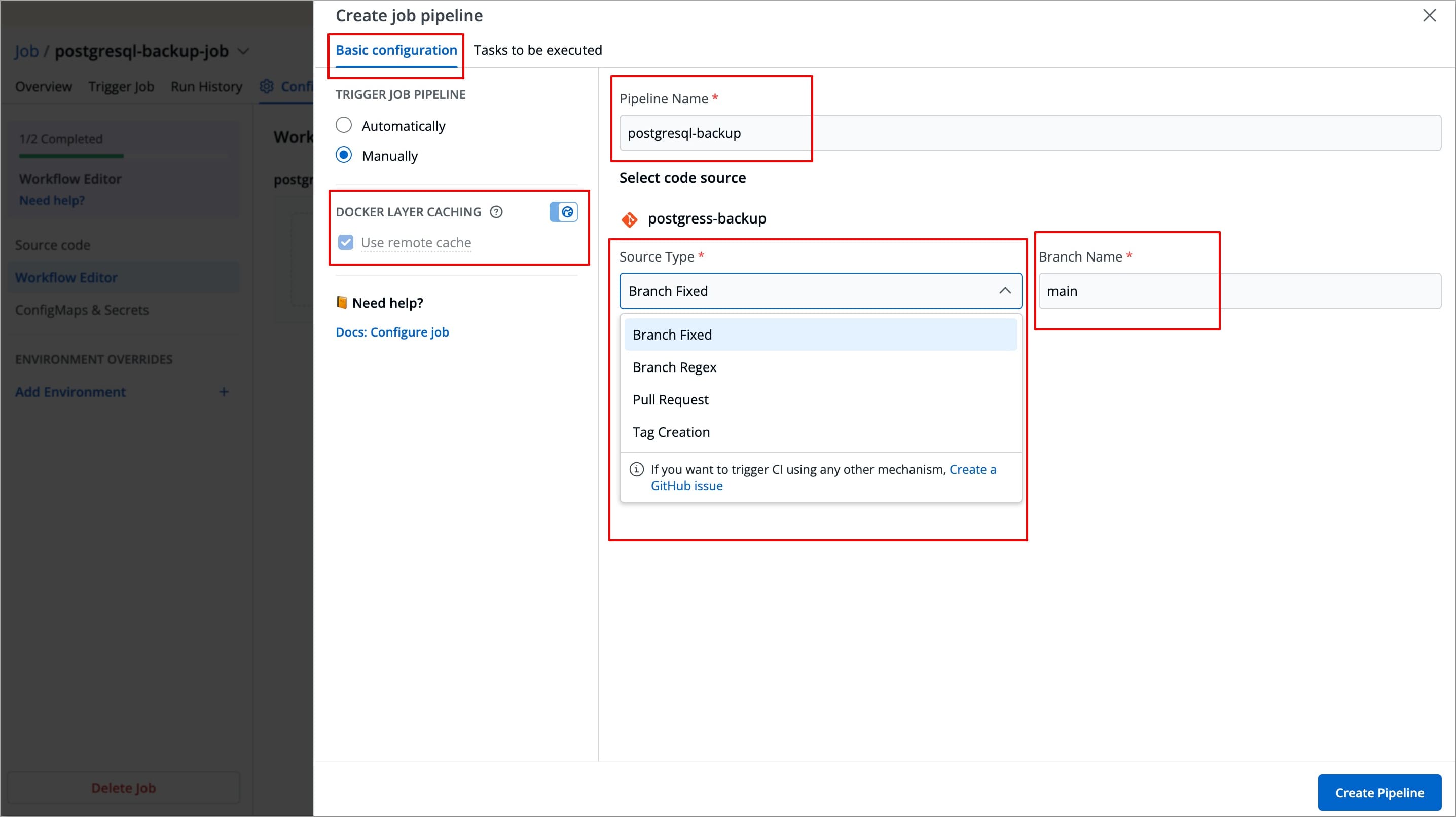Figure 6: Configuring Job Pipeline