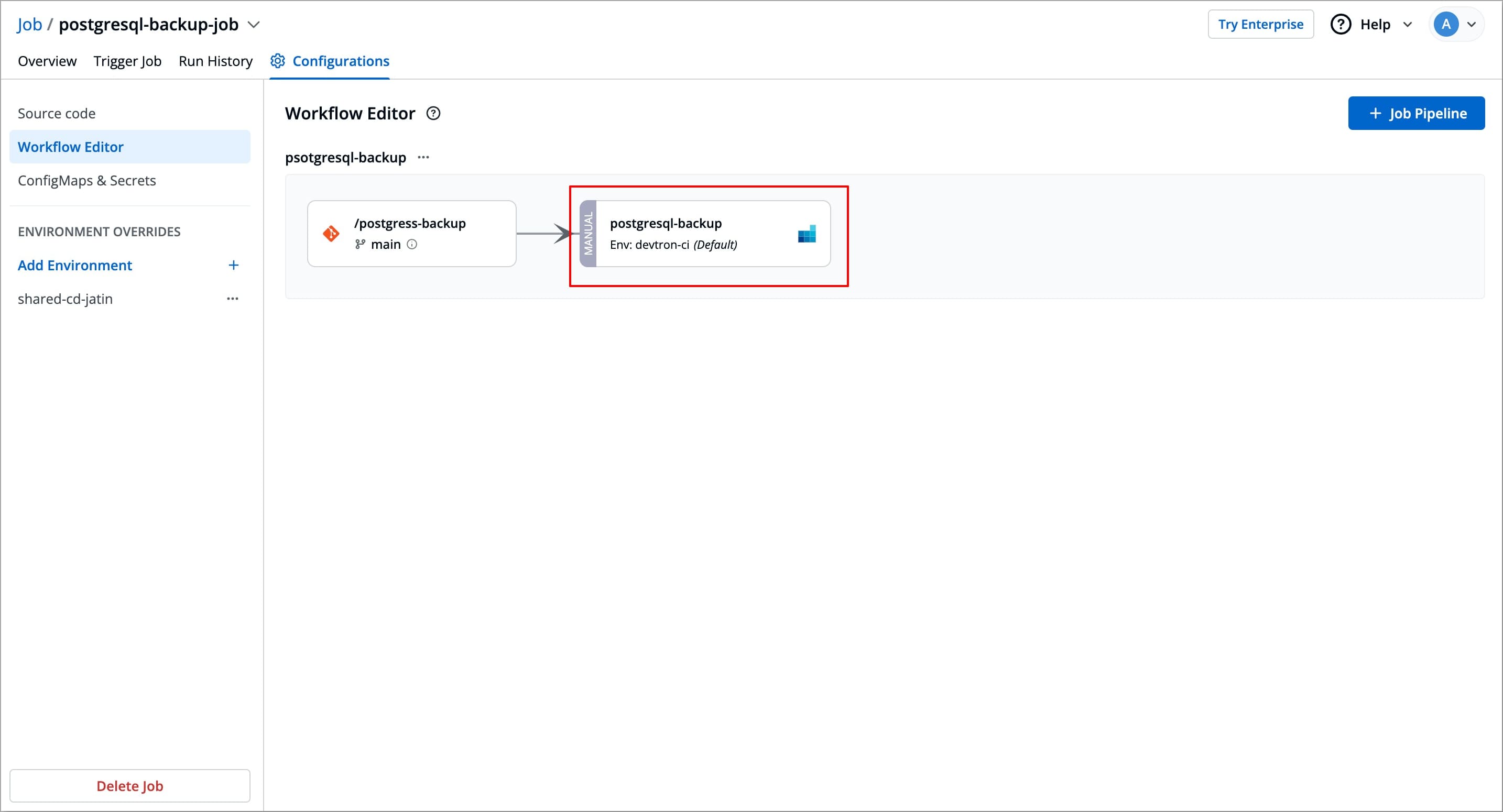 Figure 6: Selecting Job Pipeline