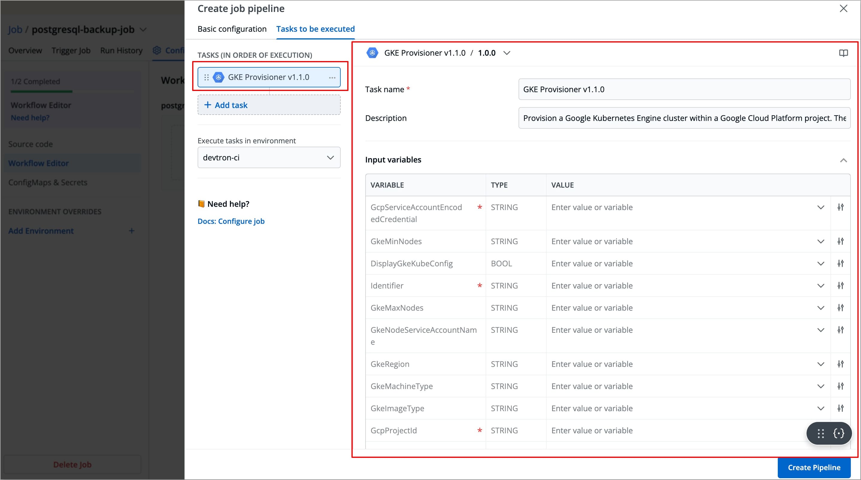 Figure 10: Gke Provisioner Plugin