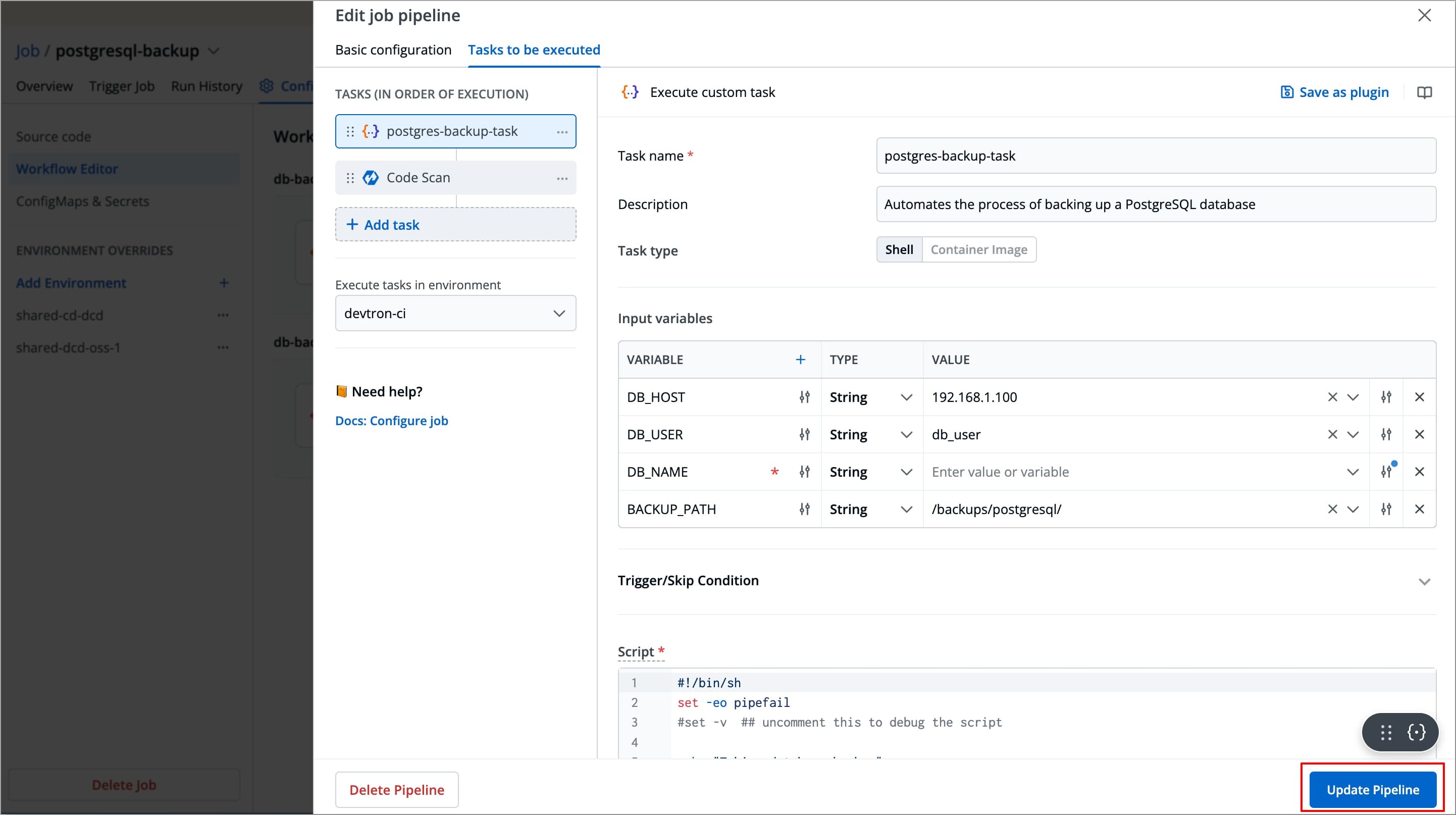 Figure 19: Updating Job Pipeline