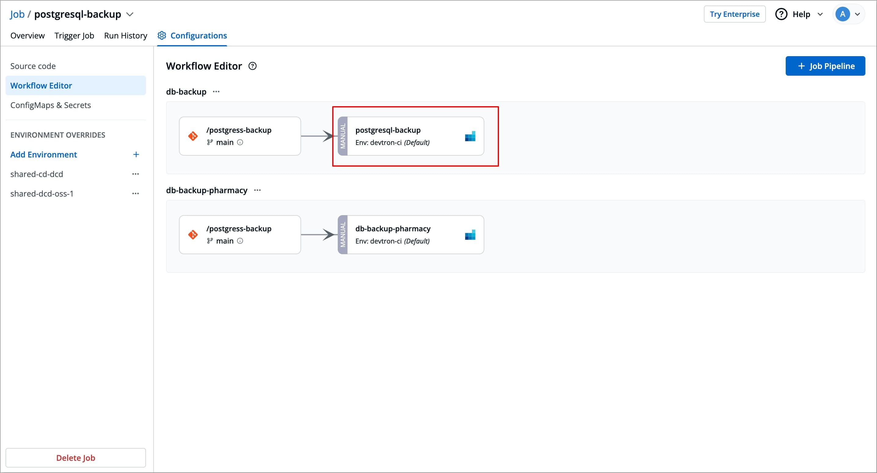 Figure 18: Selecting Job Pipeline