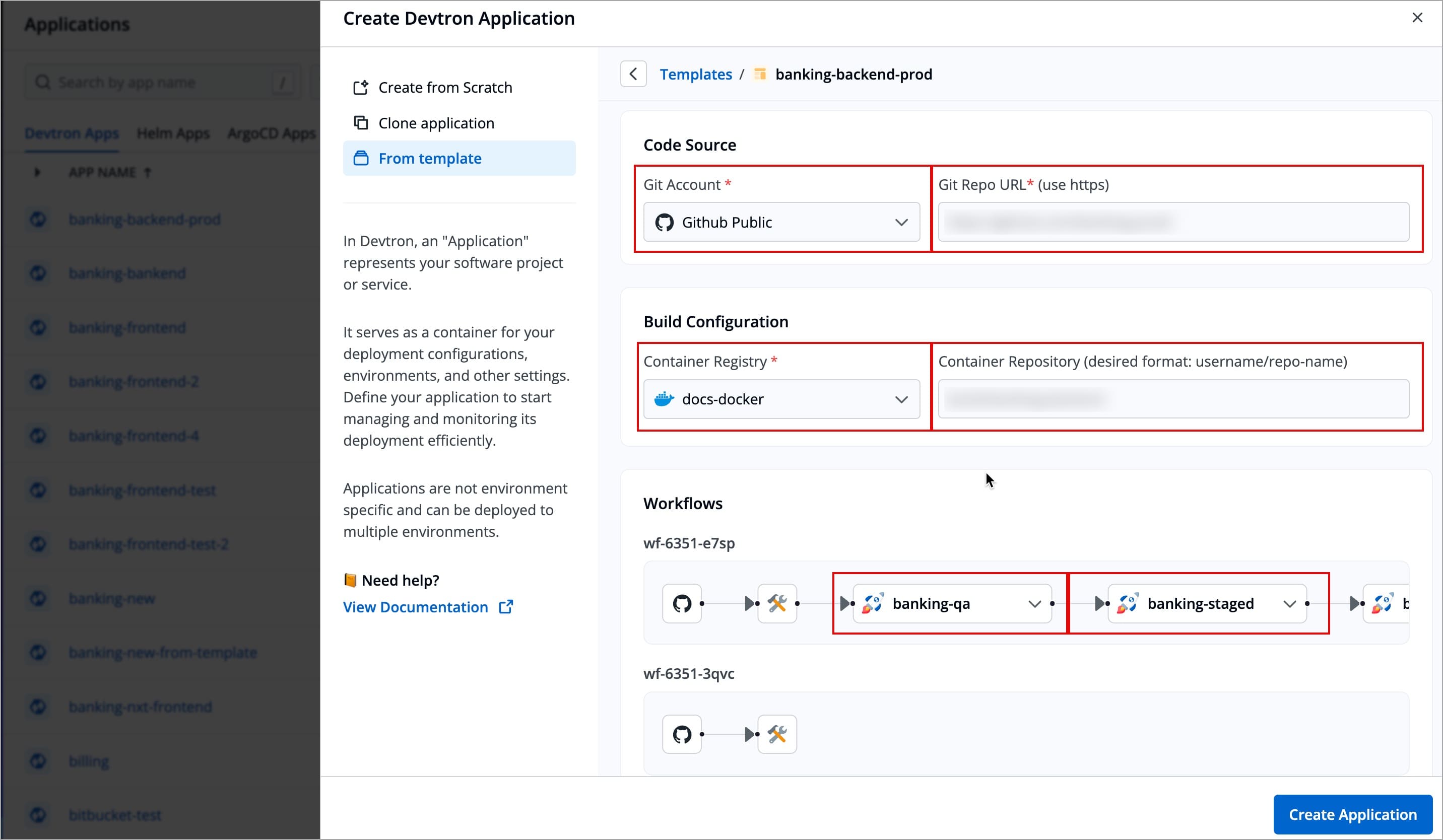 Figure 4b: Configuring Code Source, Container Registry and Environments