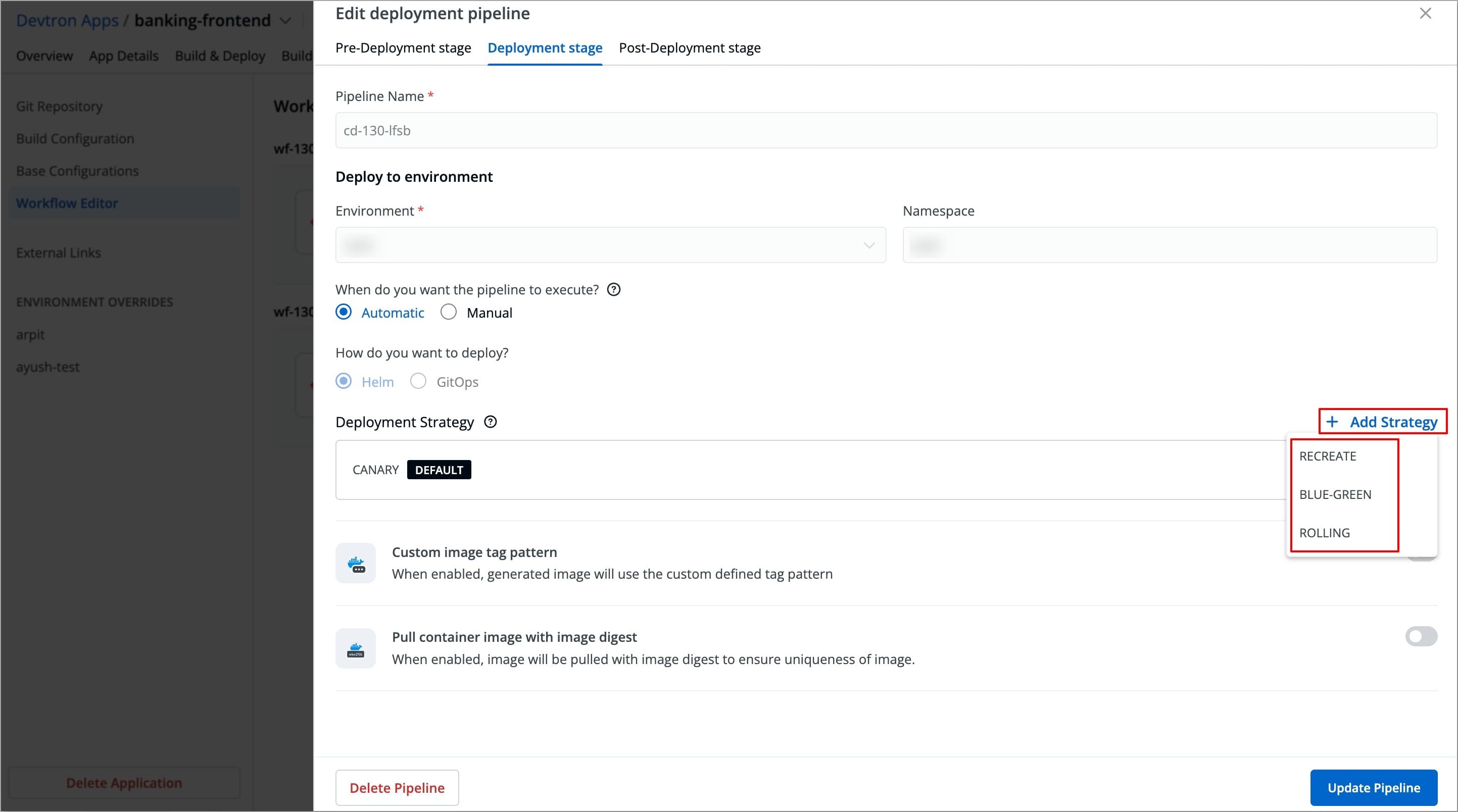 Figure 7: Adding Deployment Strategy 