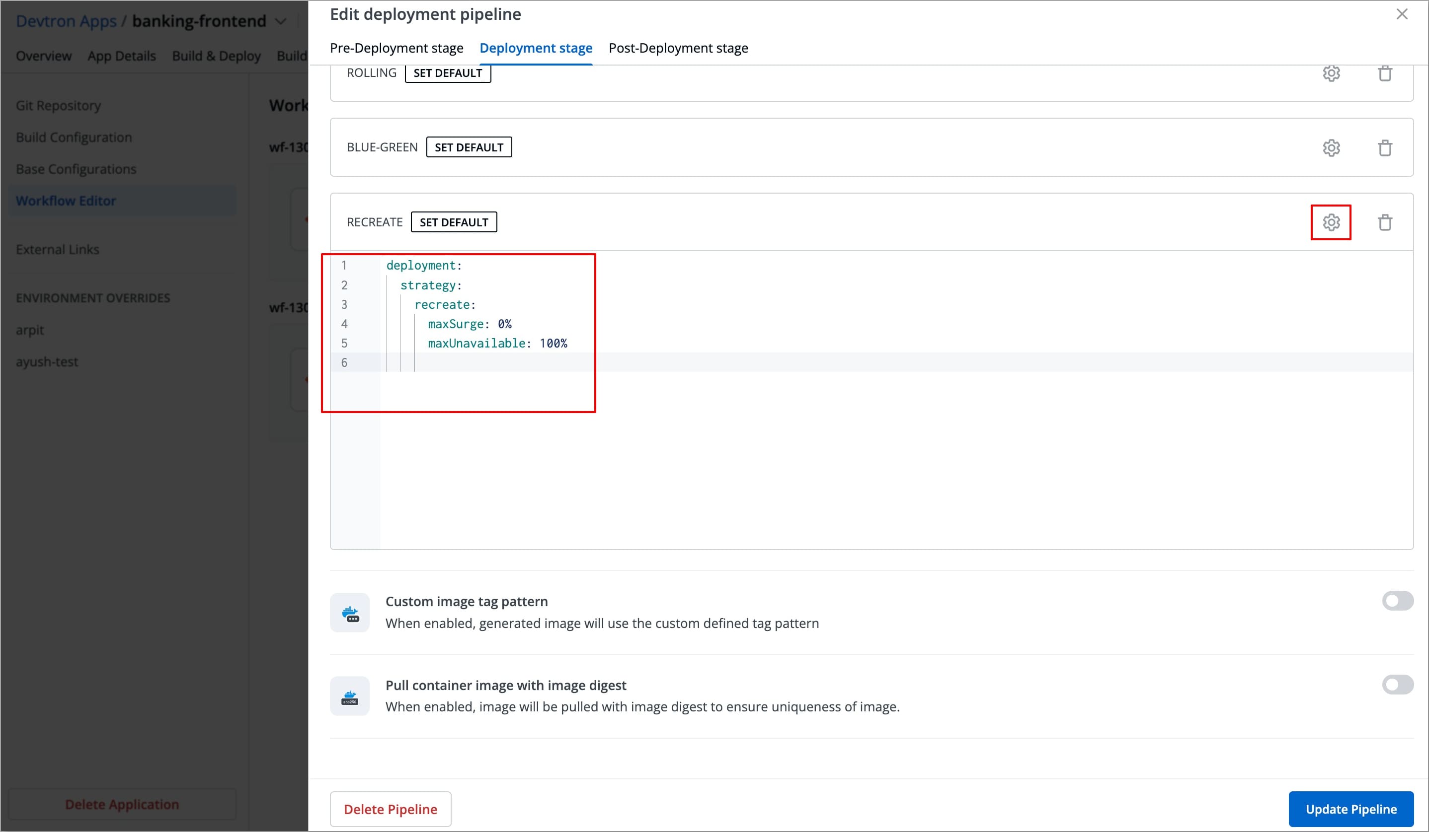 Figure 10b: Editing Blue Green Strategy Template