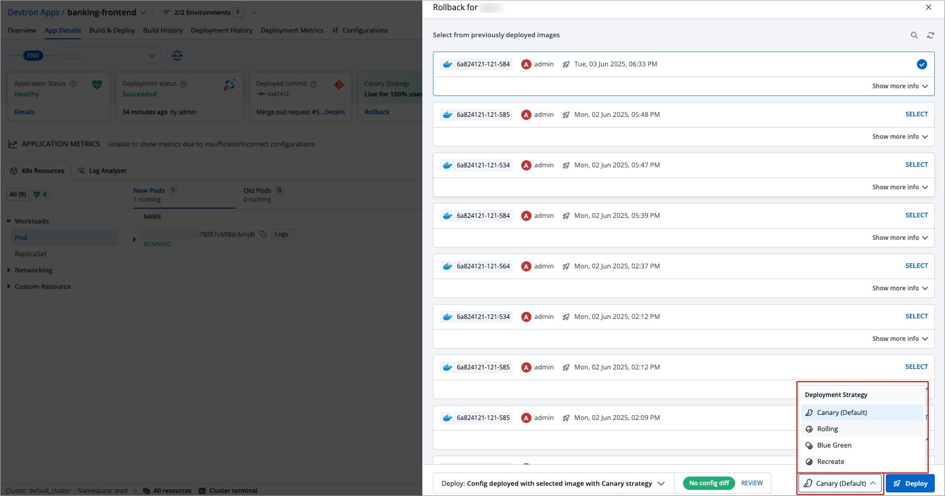 Figure 10: Selecting Deployment Strategy