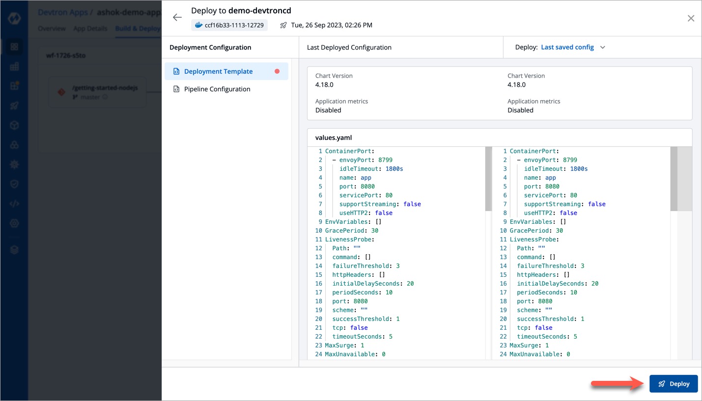 Figure 10: Deploying App using New Config