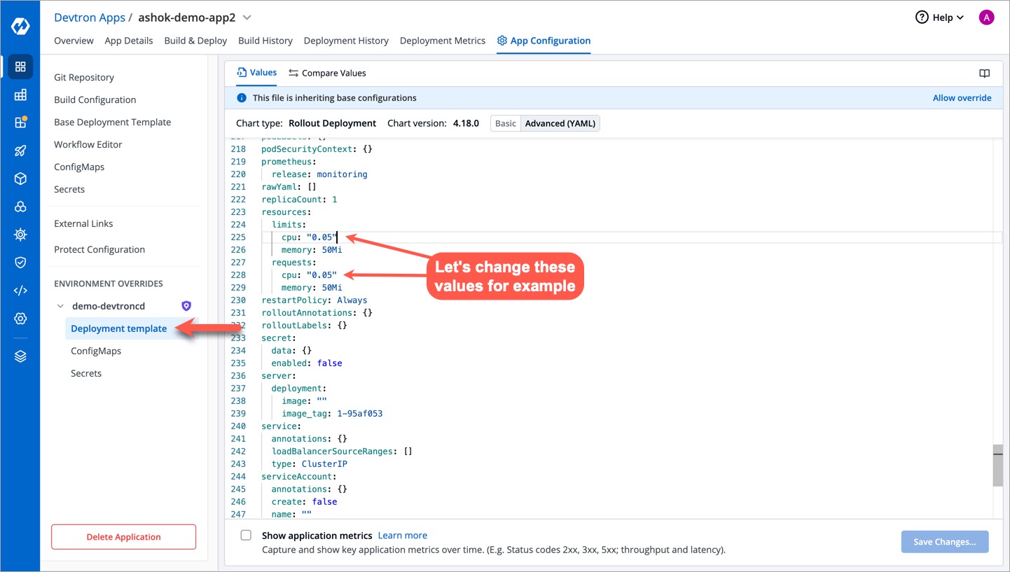 Figure 2: Selecting Values to Change