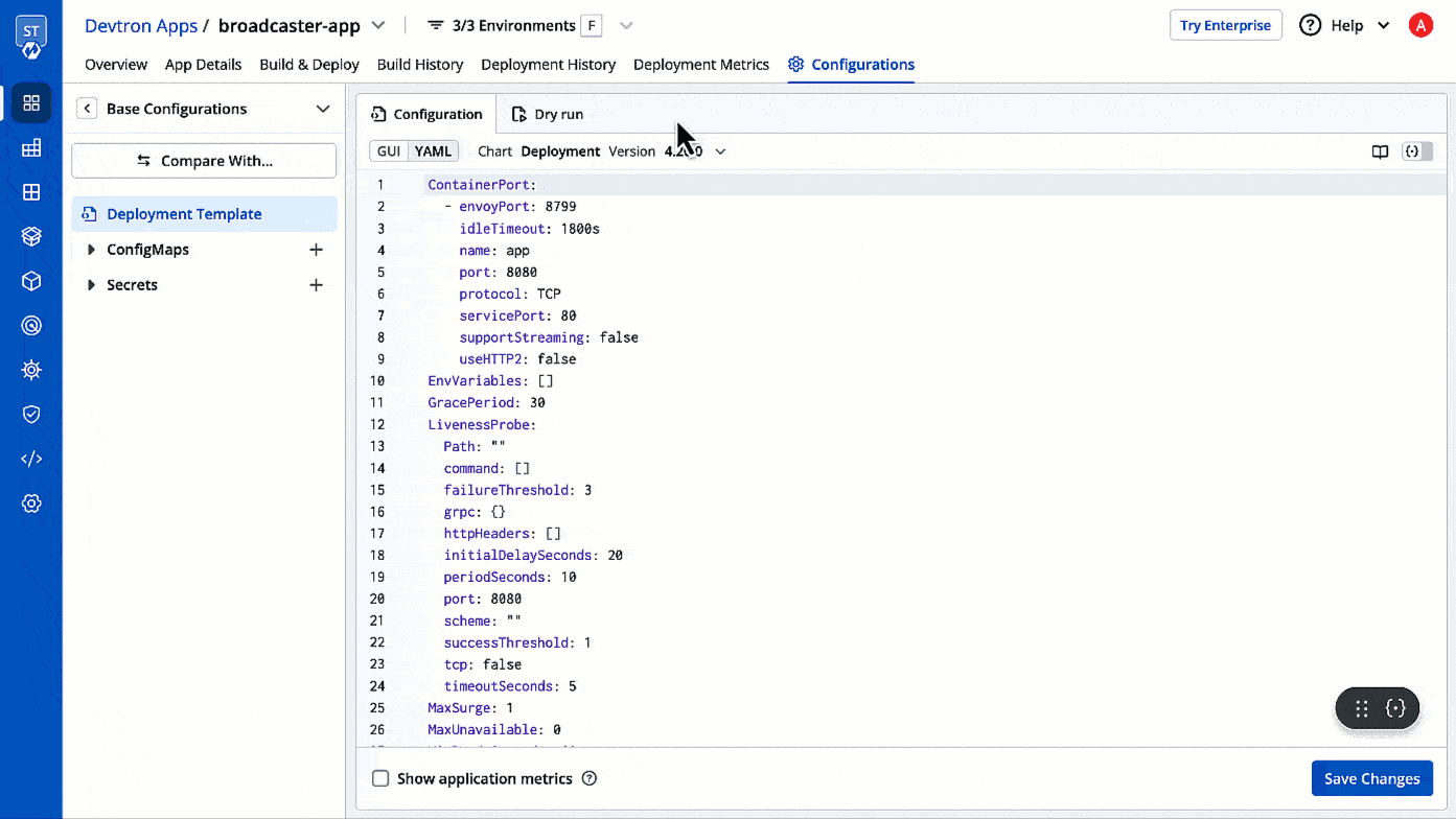Figure 12: Show application metrics