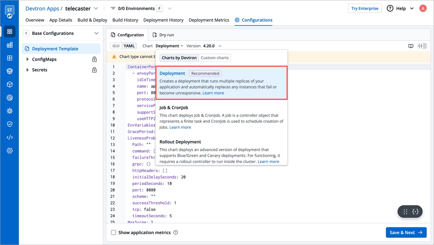 Figure 1: Choosing 'Deployment' Chart