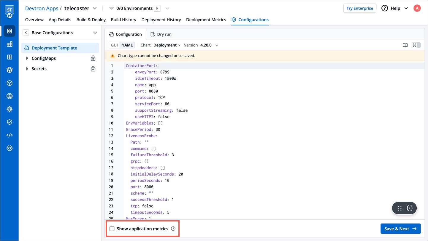 Figure 10: Enabling Application Metrics
