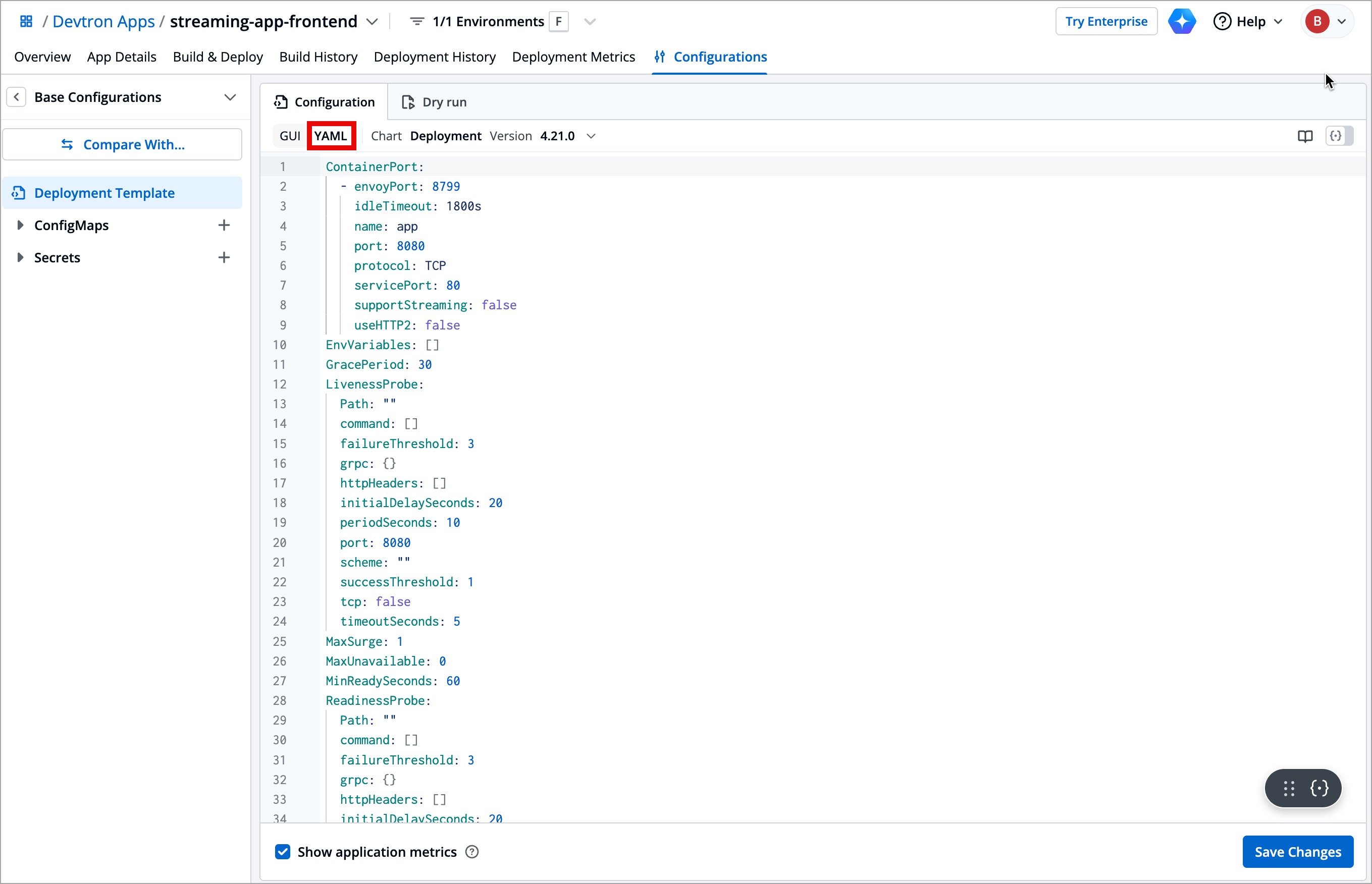 Figure 8: Switch to Advanced (YAML Method)