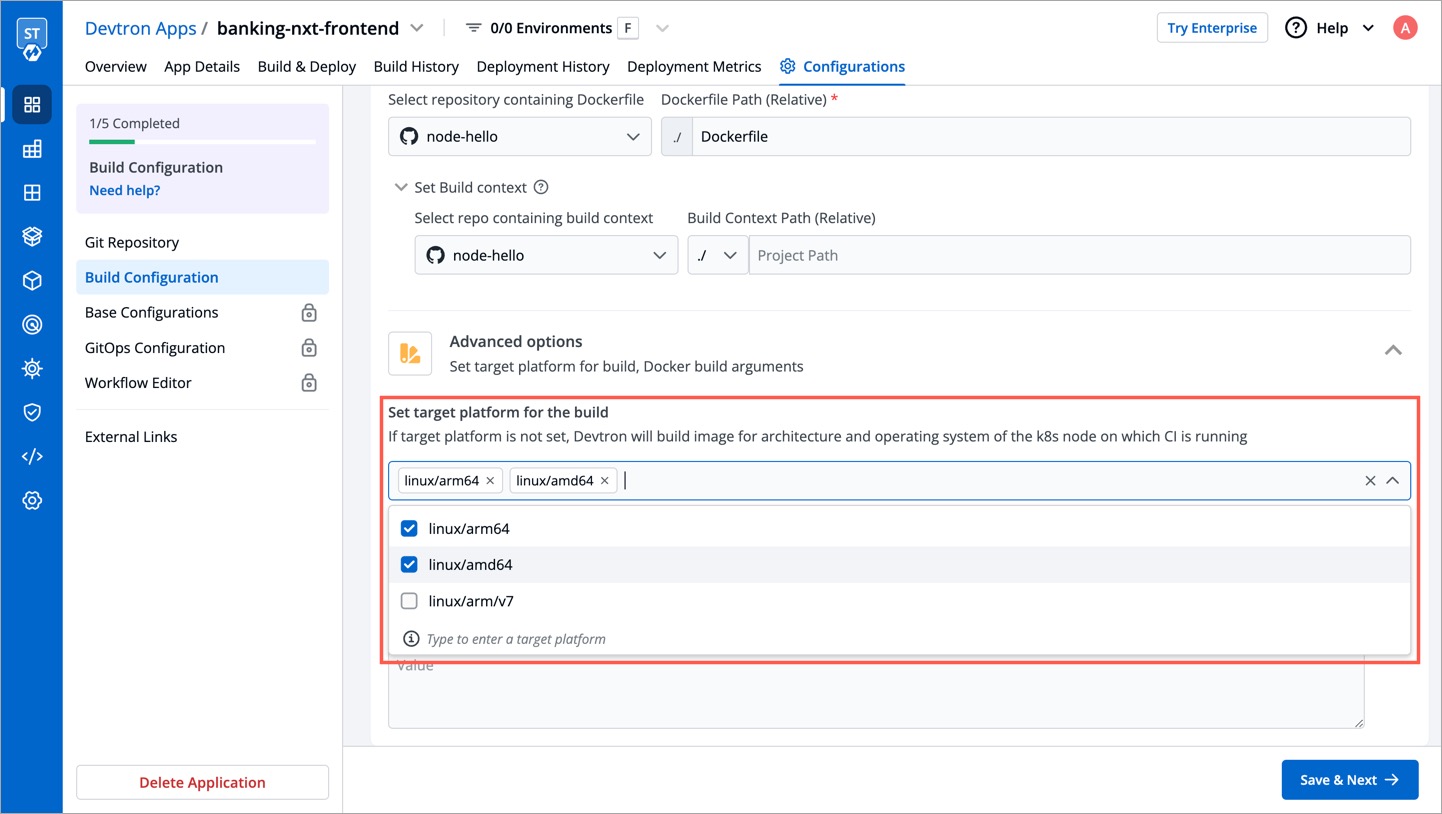 Select target platform from drop-down