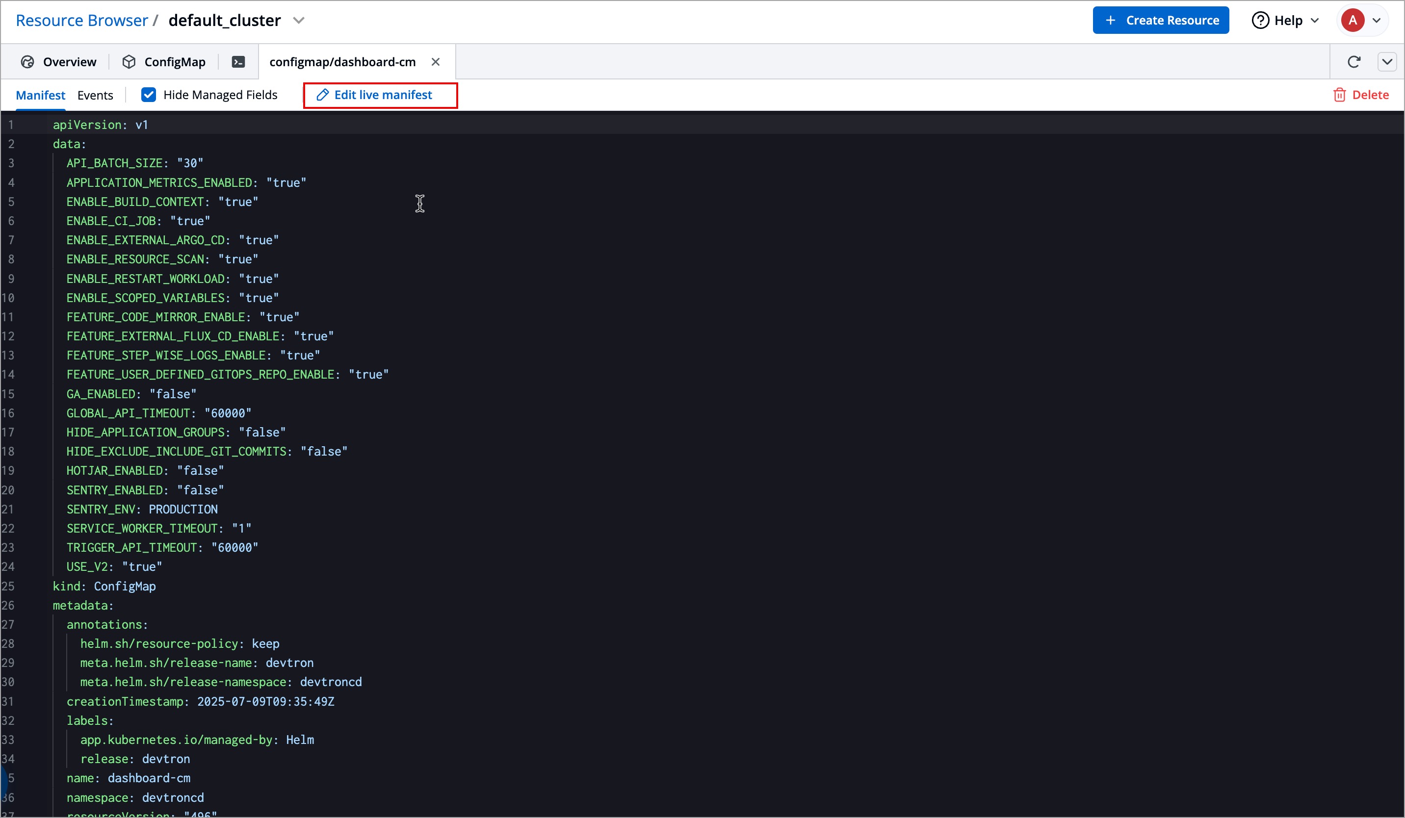 Figure 4: Editing Live Manifest