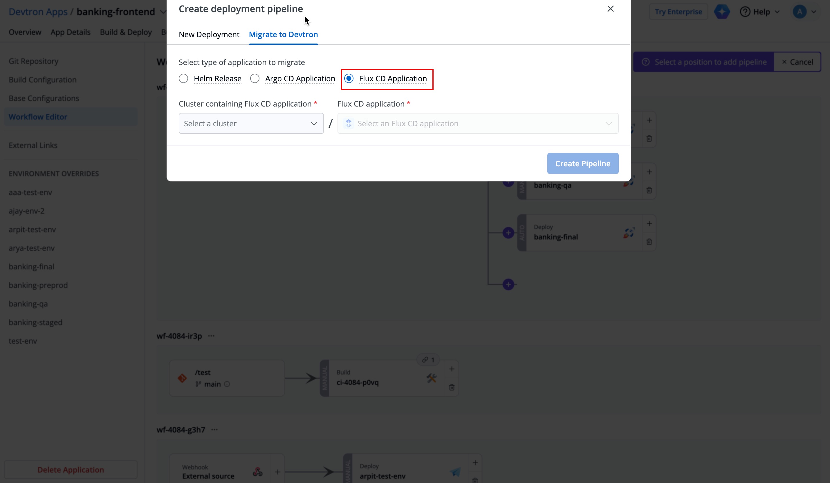 Figure 28: Choosing 'Flux CD Application'
