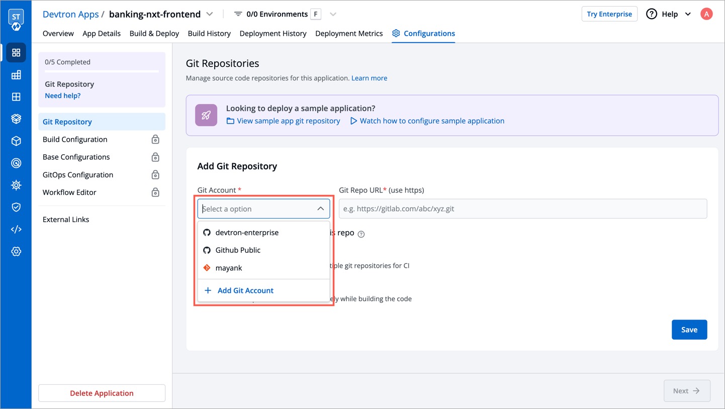 Figure 2: Selecting Git Account