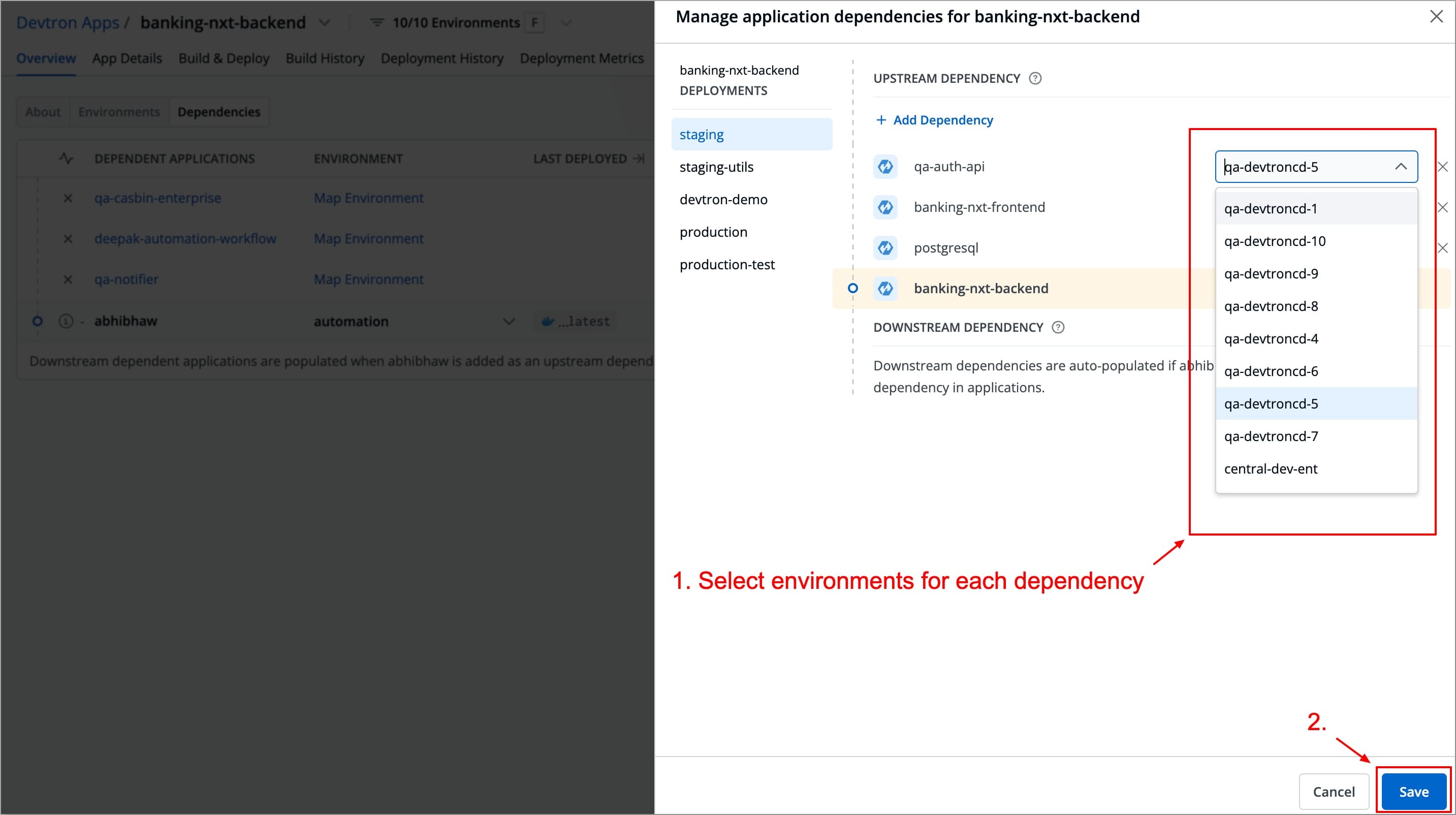 Figure 5e: Select environments for each dependency