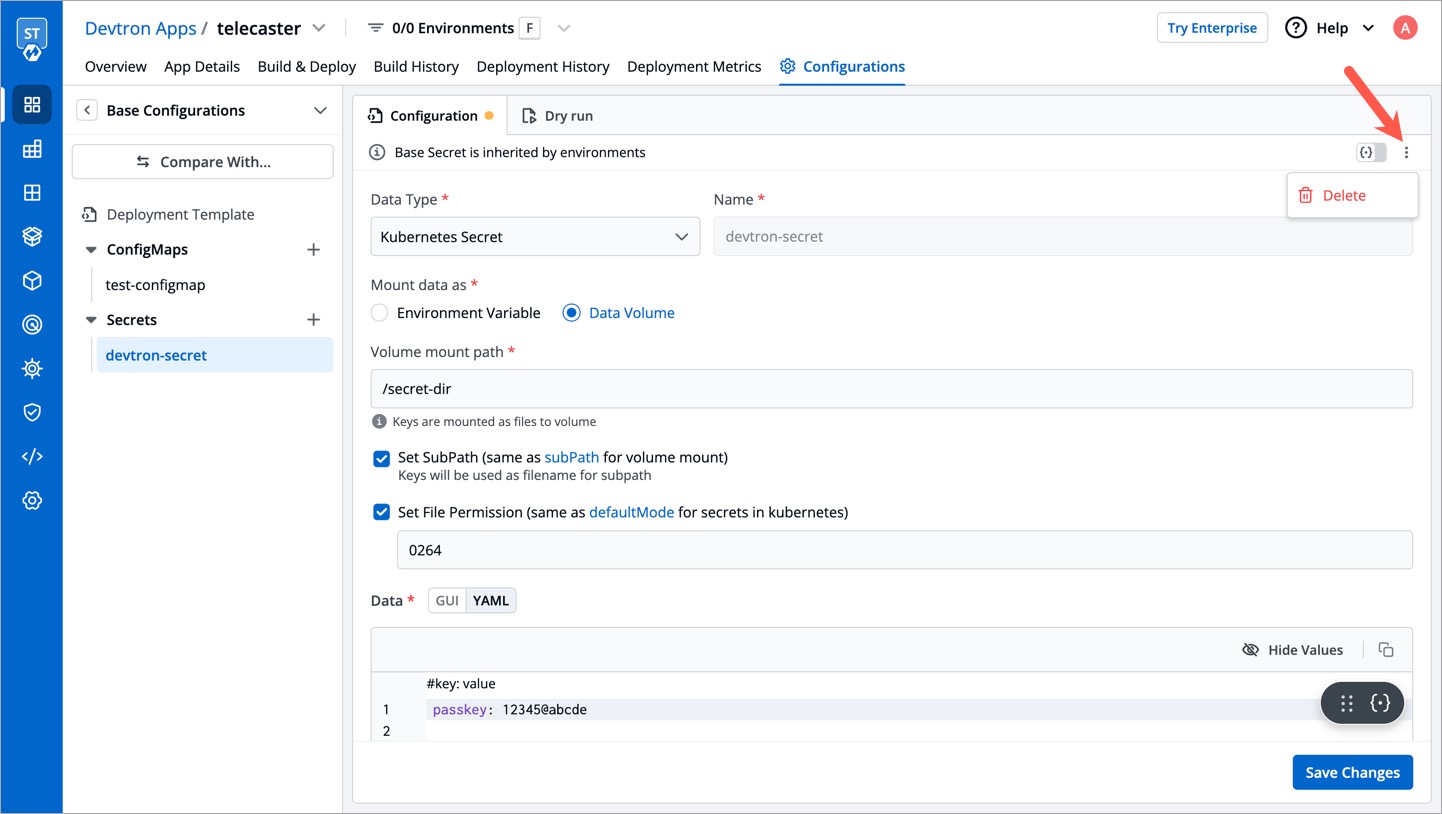 Figure 9: Deleting Secret