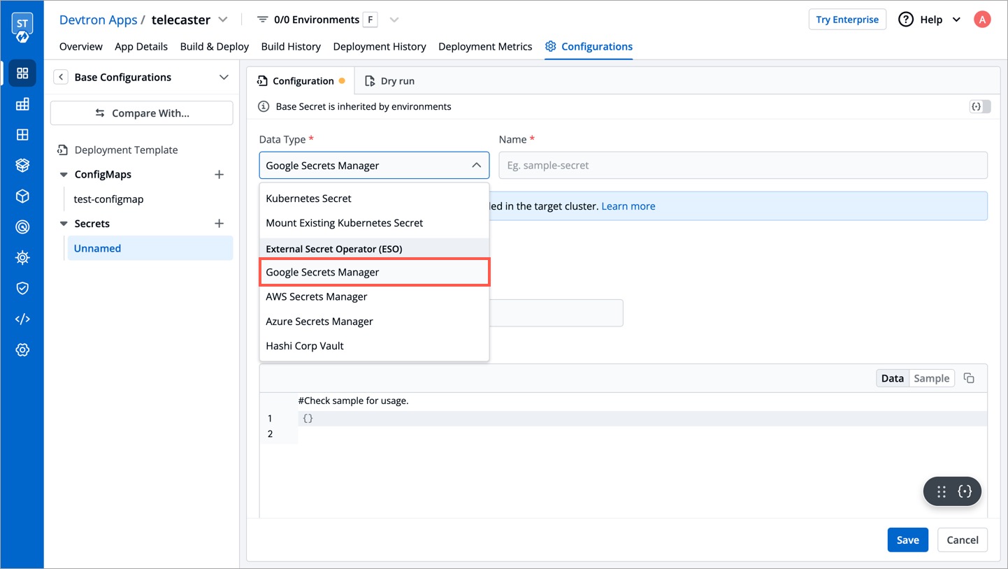 Figure 7: Select Google Secrets Manager
