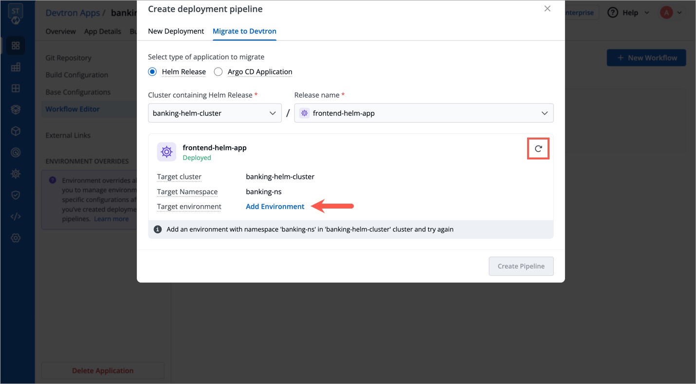 Figure 19: Adding Environment to Target