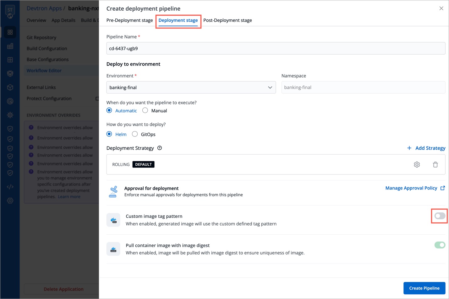 Figure 7: Enabling Custom Image Tag Pattern