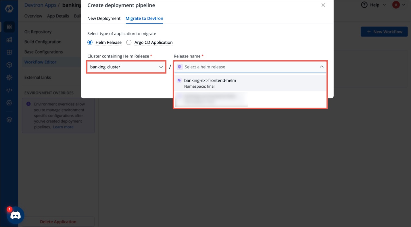 Figure 18: Choosing External Cluster and Helm Release from Dropdown