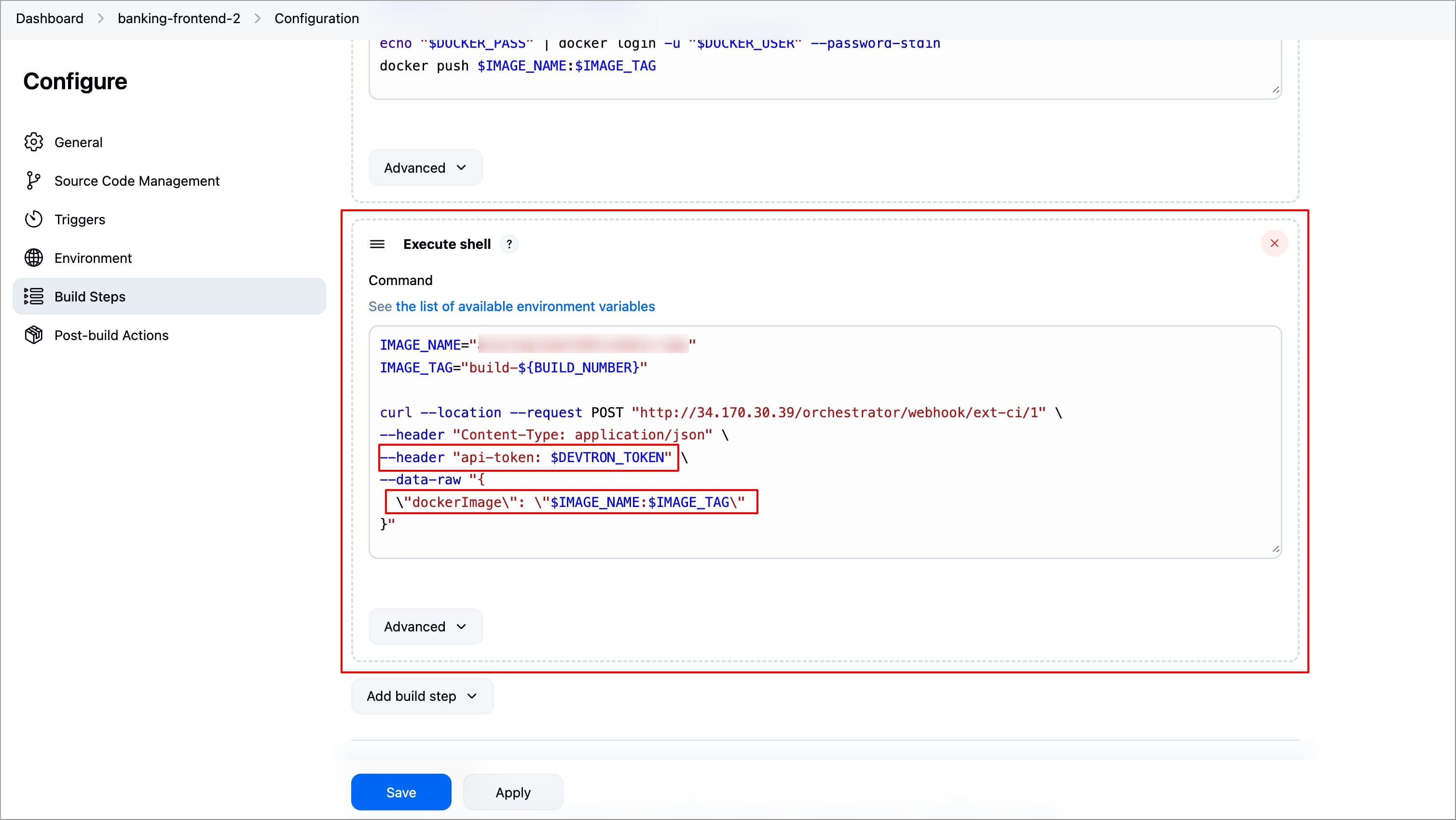 Figure 40: Configuring Webhook Build Step