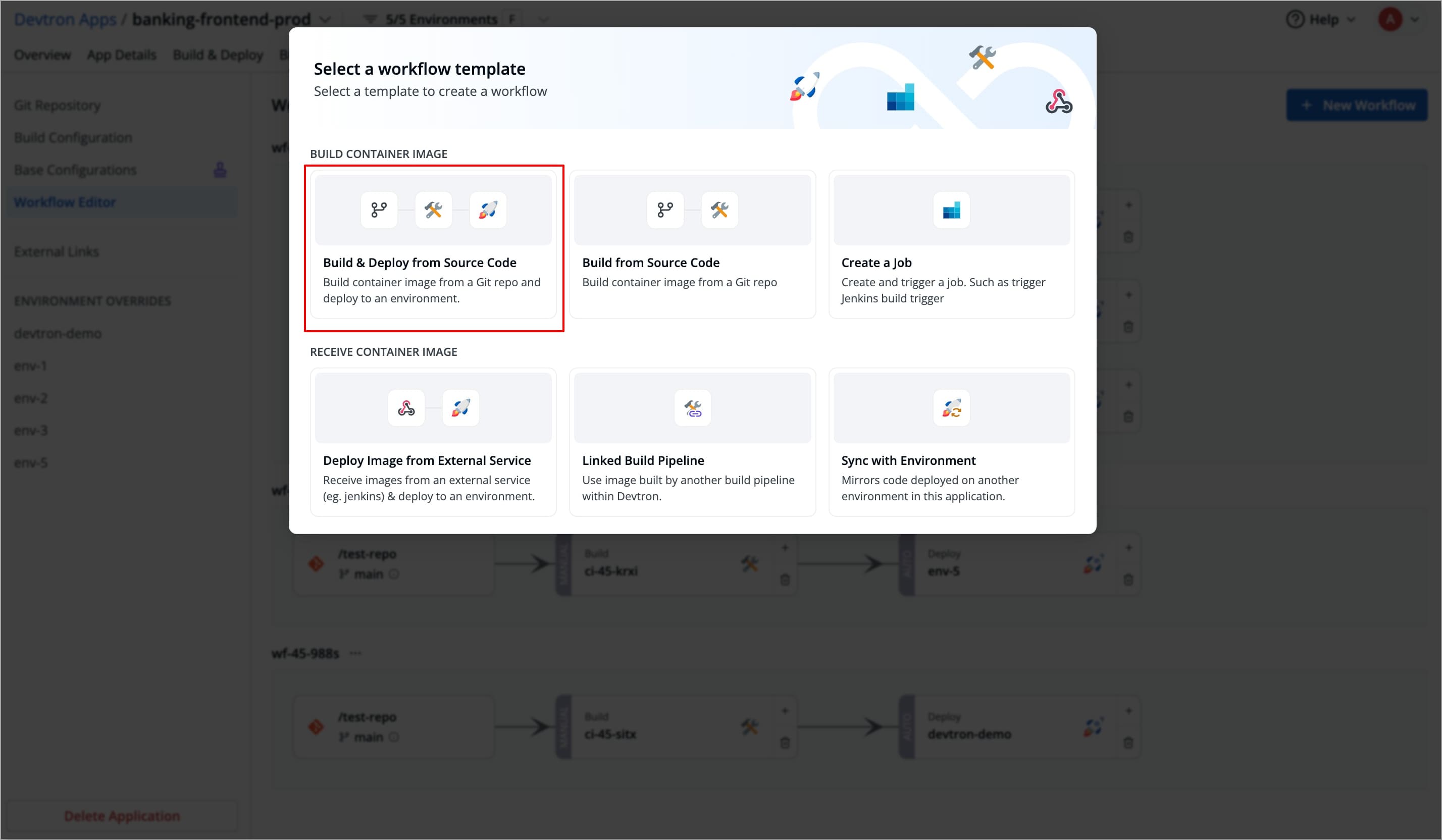 Figure 3: Selecting 'Build and Deploy from Source Code'