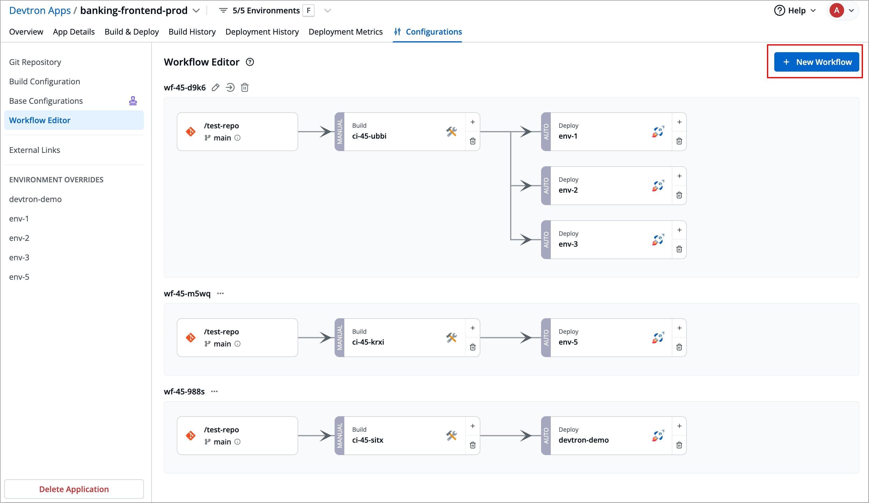 Figure 2: Selecting 'New Workflow'
